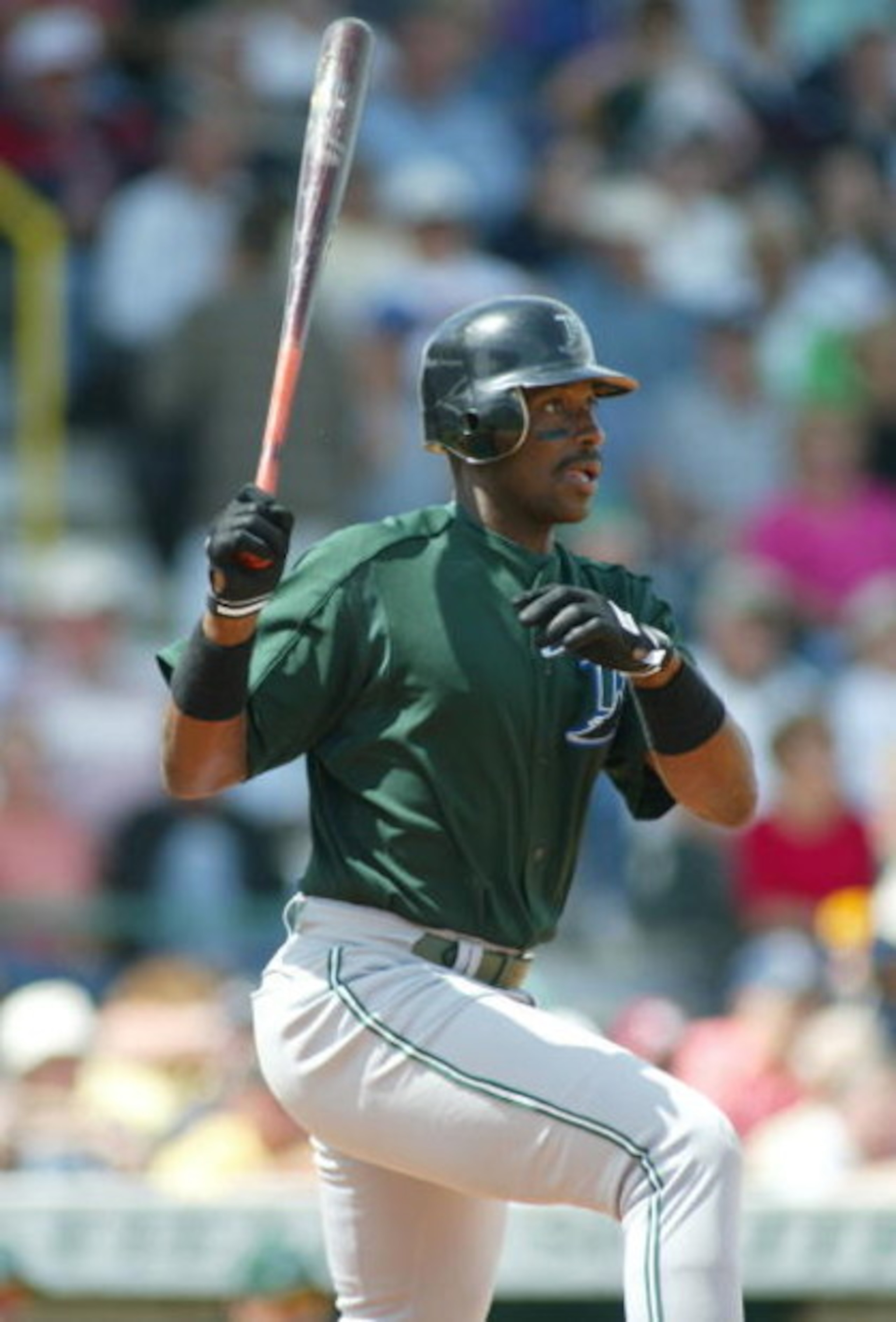 BRADENTON, FL - MARCH 9:  Fred McGriff #29 of the Tampa Bay Devil Rays singles against the Pittsburgh Pirates during spring training on March 9, 2004 at McKechnie Field in Bradenton, Florida.  (Photo by Rick Stewart/Getty Images)