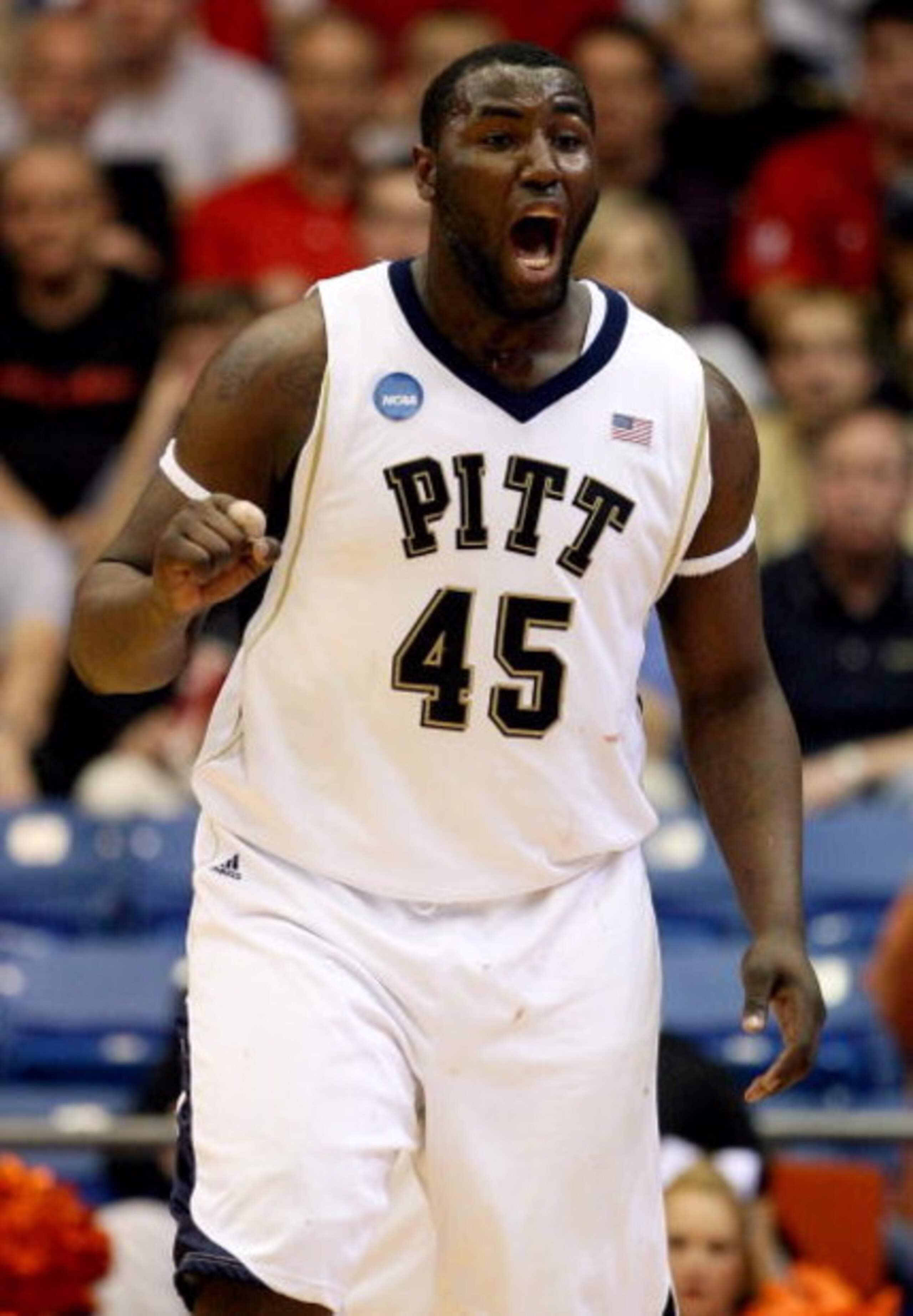 DAYTON, OH - MARCH 22:  DeJuan Blair #45 of the Pittsburgh Panthers reacts between plays against the Oklahoma State Cowboys during the second round of the NCAA Division I Men's Basketball Tournament at the University of Dayton Arena on March 22, 2009 in D