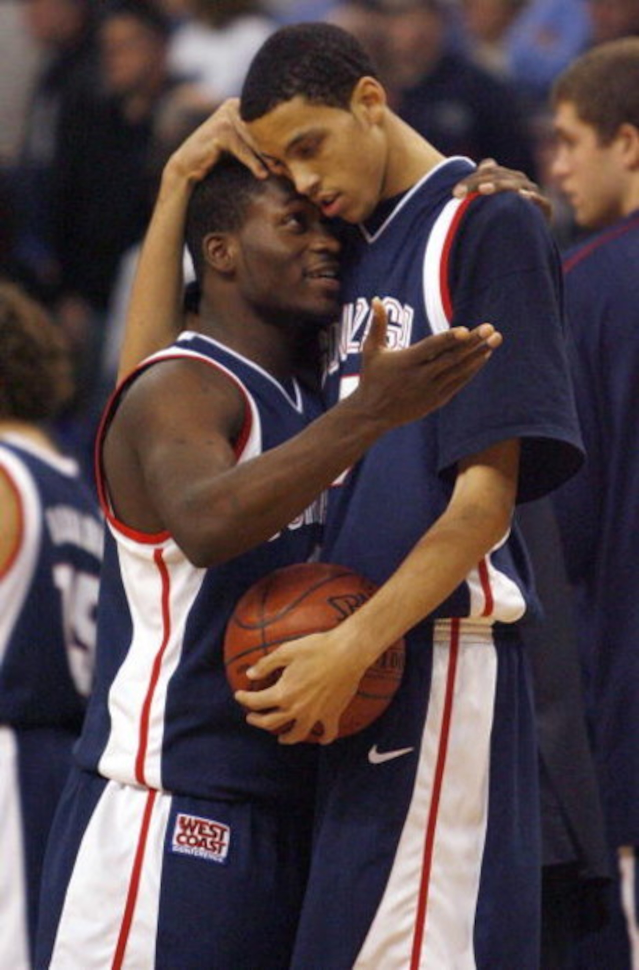BOSTON - DECEMBER 01:  Jeremy Pargo #2 and Austin Daye #5 of the the Gonzaga Bulldogs celebrate the win after defeating the Connecticut Huskies during the Game 1 of the Hartford Hall of Fame Showcase at the TD Bank North Garden on December 1, 2007 in Bost