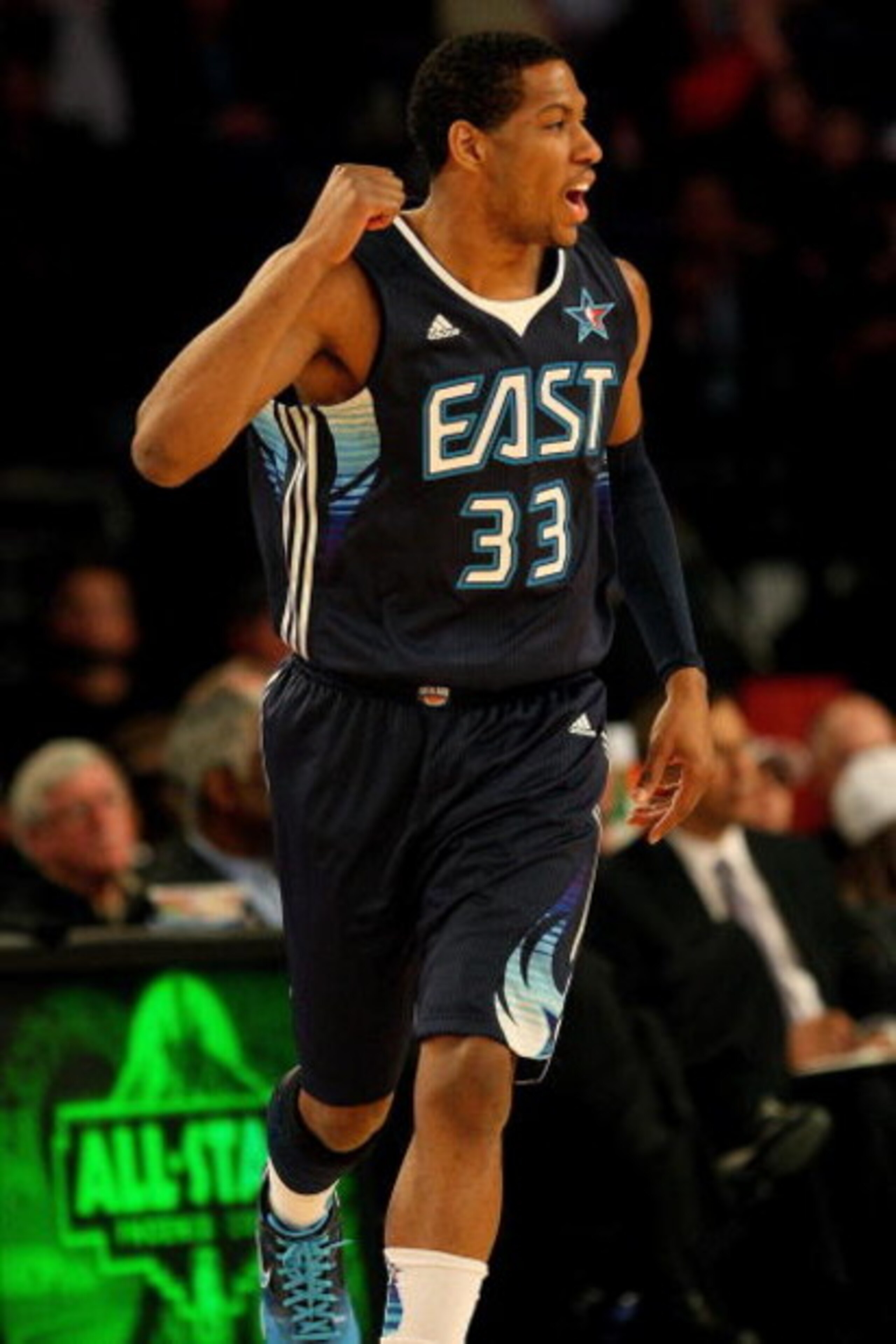 PHOENIX - FEBRUARY 15:  Danny Granger #33 of the Eastern Conference celebrates a play during the 58th NBA All-Star Game, part of 2009 NBA All-Star Weekend at US Airways Center on February 15, 2009 in Phoenix, Arizona.  NOTE TO USER: User expressly acknowl
