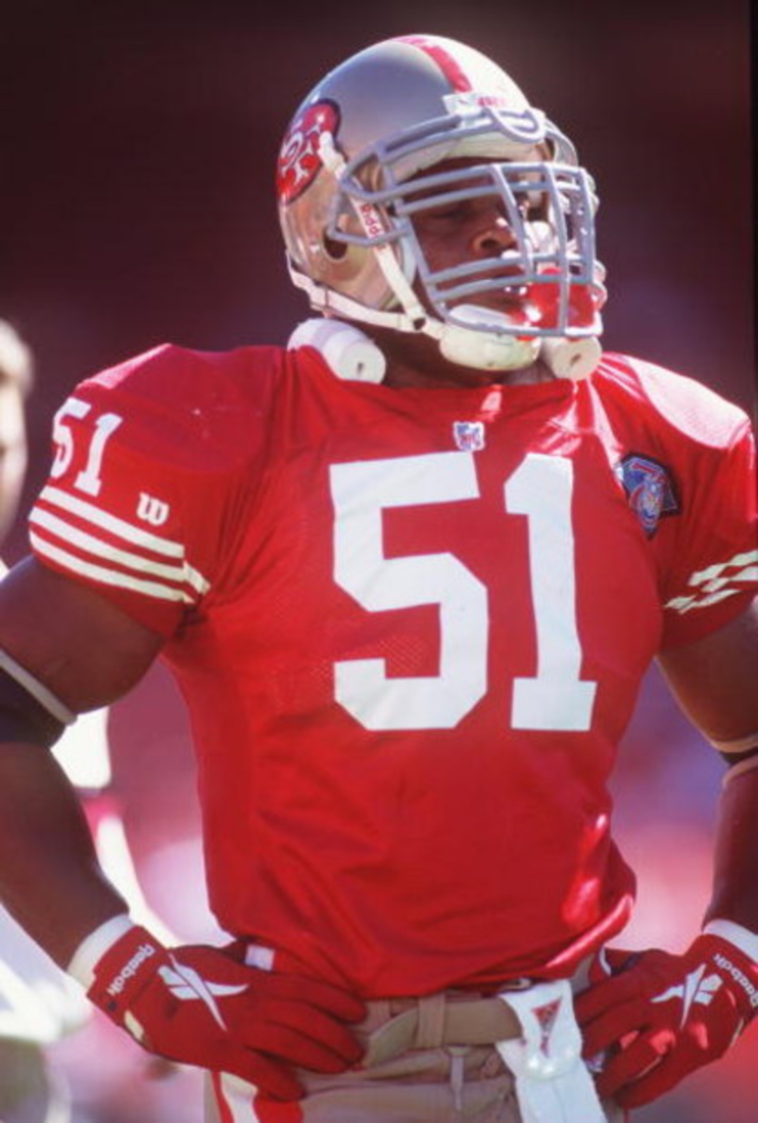 12 AUG 1994:  LINEBACKER KEN NORTON JR. OF THE SAN FRANCISCO 49ERS DURING THE 49ERS 20-4 PRE-SEASON VICTORY OVER THE DENVER BRONCOS AT CANDLESTICK PARK IN SAN FRANCISCO, CALIFORNIA.  Mandatory Credit: Otto Greule/ALLSPORT