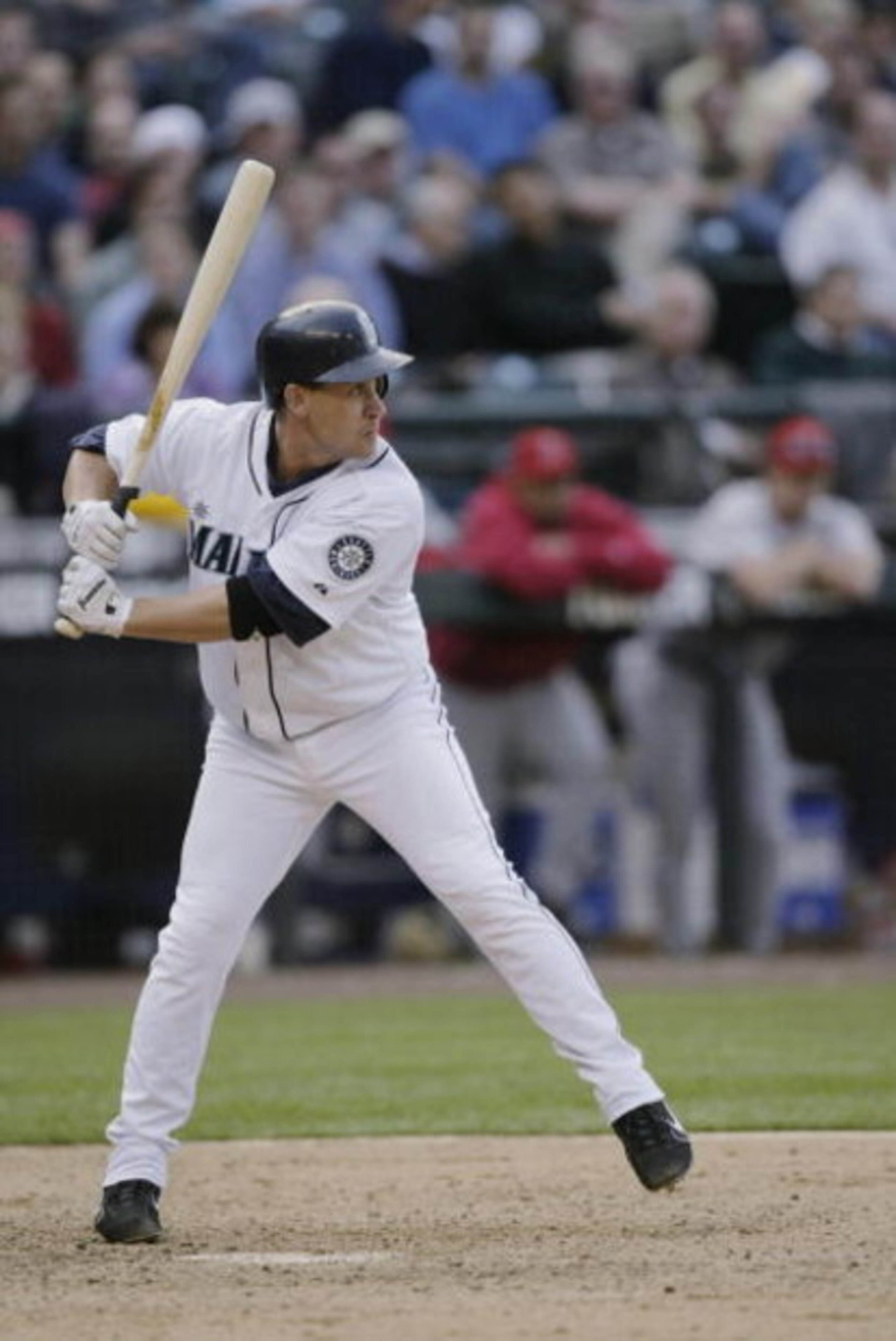 SEATTLE - MAY 4:  Bret Boone #29 of the Seattle Mariners bats against the Los Angeles Angels of Anaheim during the game on May 4, 2005 at Safeco Field in Seattle, Washington.  (Photo by Otto Greule Jr/Getty Images)