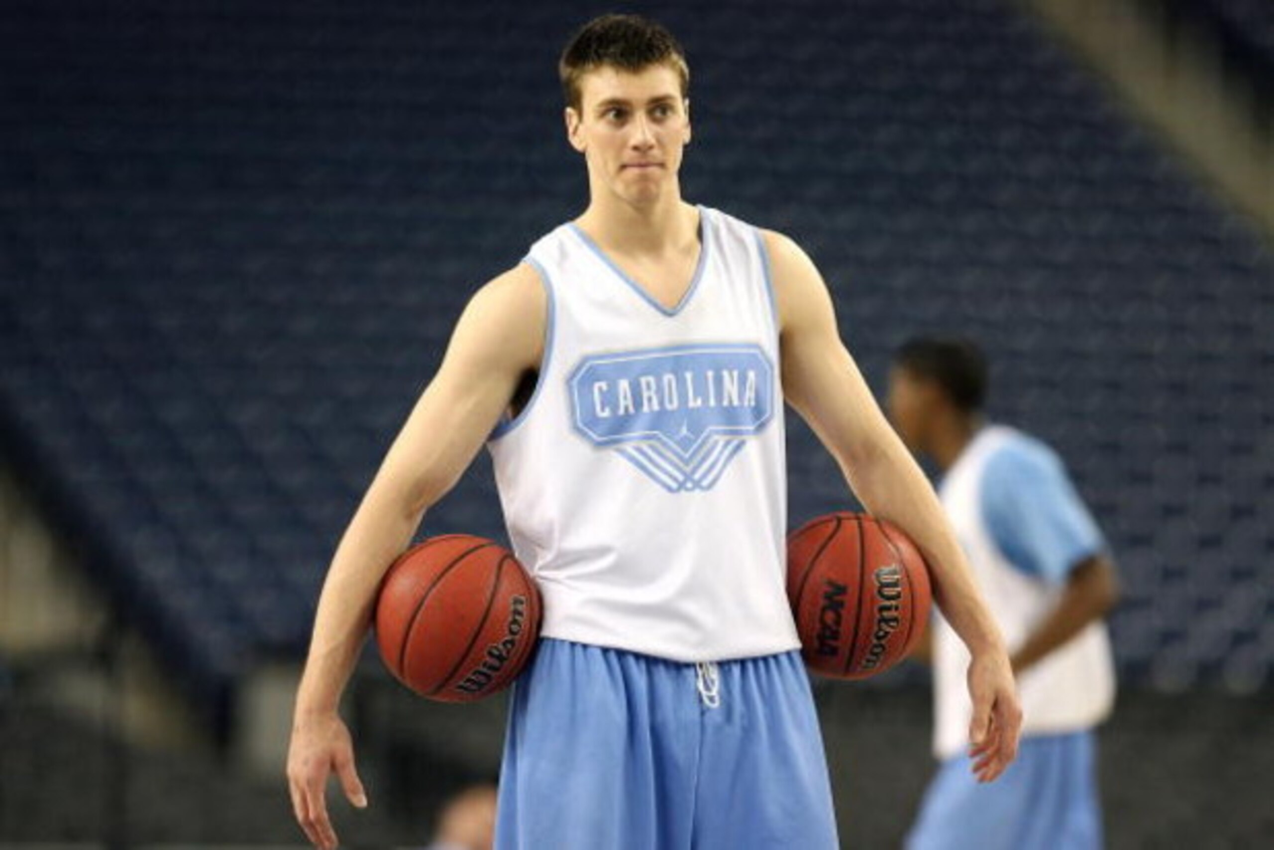 DETROIT - APRIL 03:  Tyler Hansbrough #50 of the North Carolina Tar Heels looks on during practice prior to the Final Four of the NCAA Division I Men's Basketball Tournament at Ford Field on April 3, 2009 in Detroit, Michigan.  (Photo by Andy Lyons/Getty 