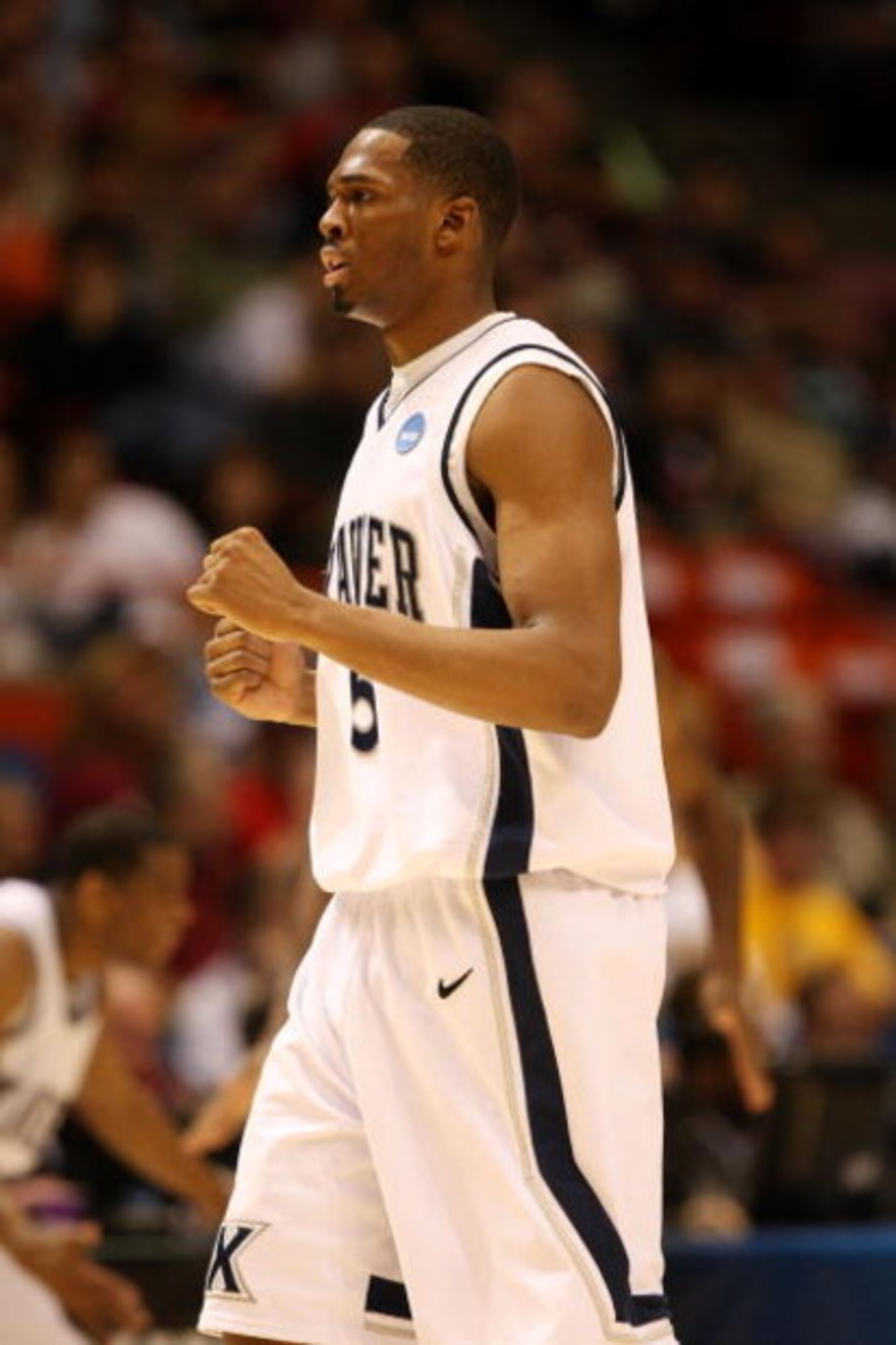 BOISE, ID - MARCH 20:  Forward Derrick Brown #5 the Xavier Musketeers walks on the court during the game against the Portland State Vikings in the first round of the NCAA Division I Men's Basketball Tournament at the Taco Bell Arena on March 20, 2009 in B