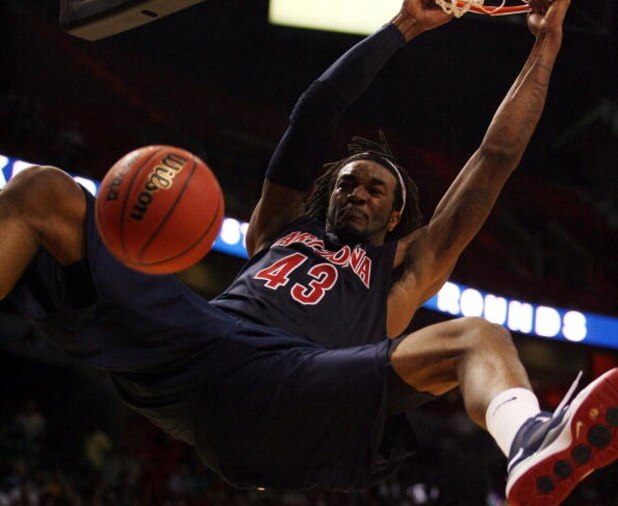 MIAMI - MARCH 20:  Forward Jordan Hill #43 of the University of Arizona Wildcats dunks the ball against the University of Utah Runnin' Utes  during the first round of the NCAA Division I Men's Basketball Tournament at the American Airlines Arena on March 
