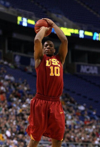 MINNEAPOLIS - MARCH 22:  DeMar DeRozan #10 of the USC Trojans attempts a shot against the Michigan State Spartans during the second round of the NCAA Division I Men's Basketball Tournament at the Hubert H. Humphrey Metrodome on March 22, 2009 in Minneapol