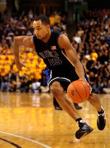 WINSTON-SALEM, NC - JANUARY 28: Gerald Henderson #15 of the Duke Blue Devils drives the ball on the Wake Forest Demon Deacons in the second half of the game at Lawrence Joel Coliseum on January 28, 2009 in Winston-Salem, North Carolina. Wake Forest won th