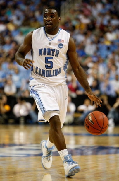 GREENSBORO, NC - MARCH 21:  Ty Lawson #5 of the North Carolina Tar Heels run the point against the Louisiana State University Tigers during the second round of the NCAA Division I Men's Basketball Tournament at the Greensboro Coliseum on March 21, 2009 in