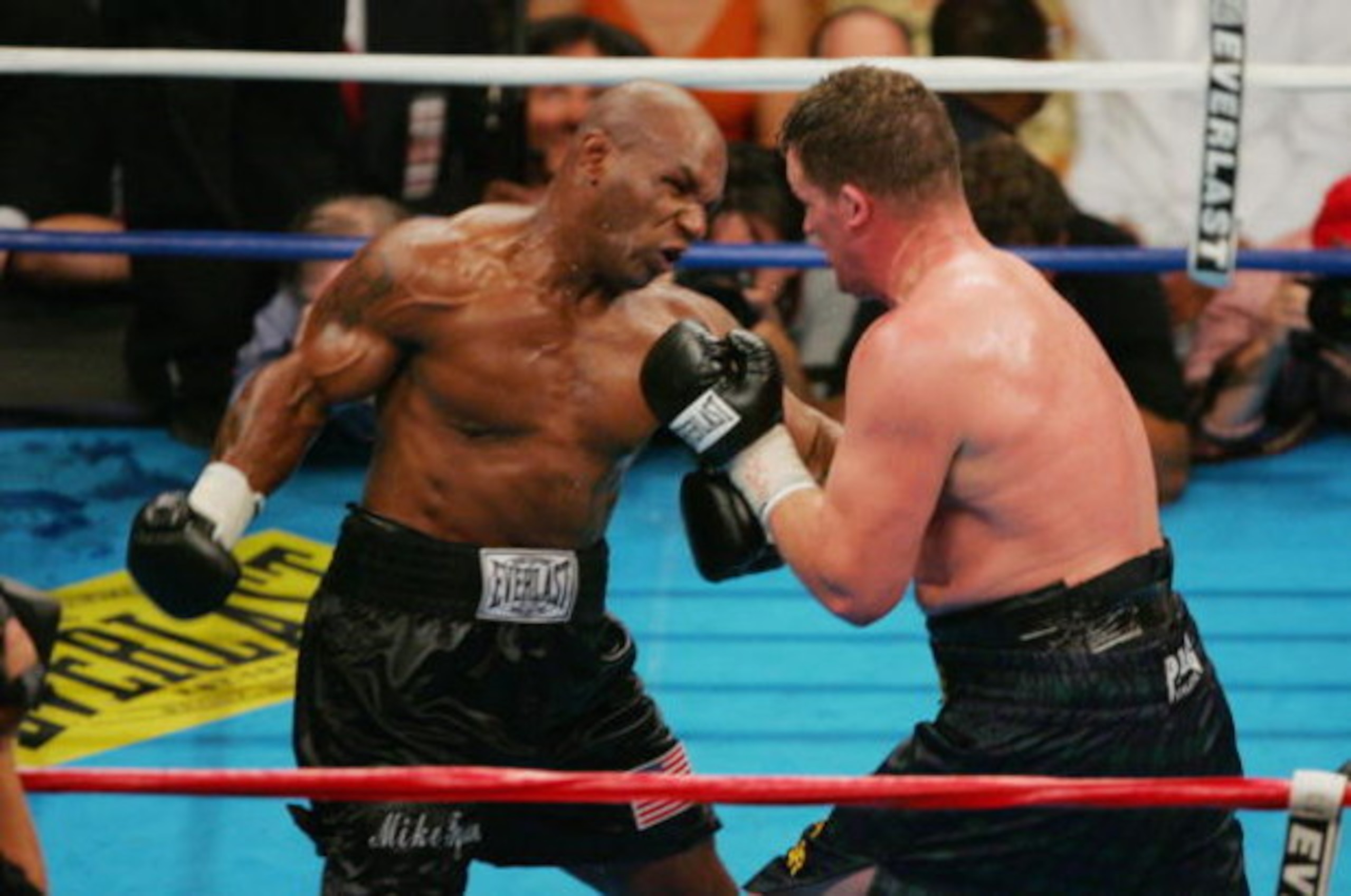 WASHINGTON - JUNE 11:  Mike Tyson throws a punch at Kevin McBride during their heavyweight bout on June 11, 2005 at the MCI Center in Washington, DC.  McBride was declared winner when Tyson quit after the sixth round. (Photo By Jamie Squire/Getty Images)