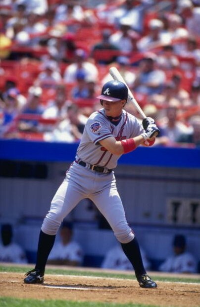 25 Jun 1997:  Chipper Jones #10 of the Atlanta Braves in action during a game against the New York Mets at Shea Stadium in Flushing, New York. The Braves defeated the Mets 14-7. Mandatory Credit: Al Bello  /Allsport