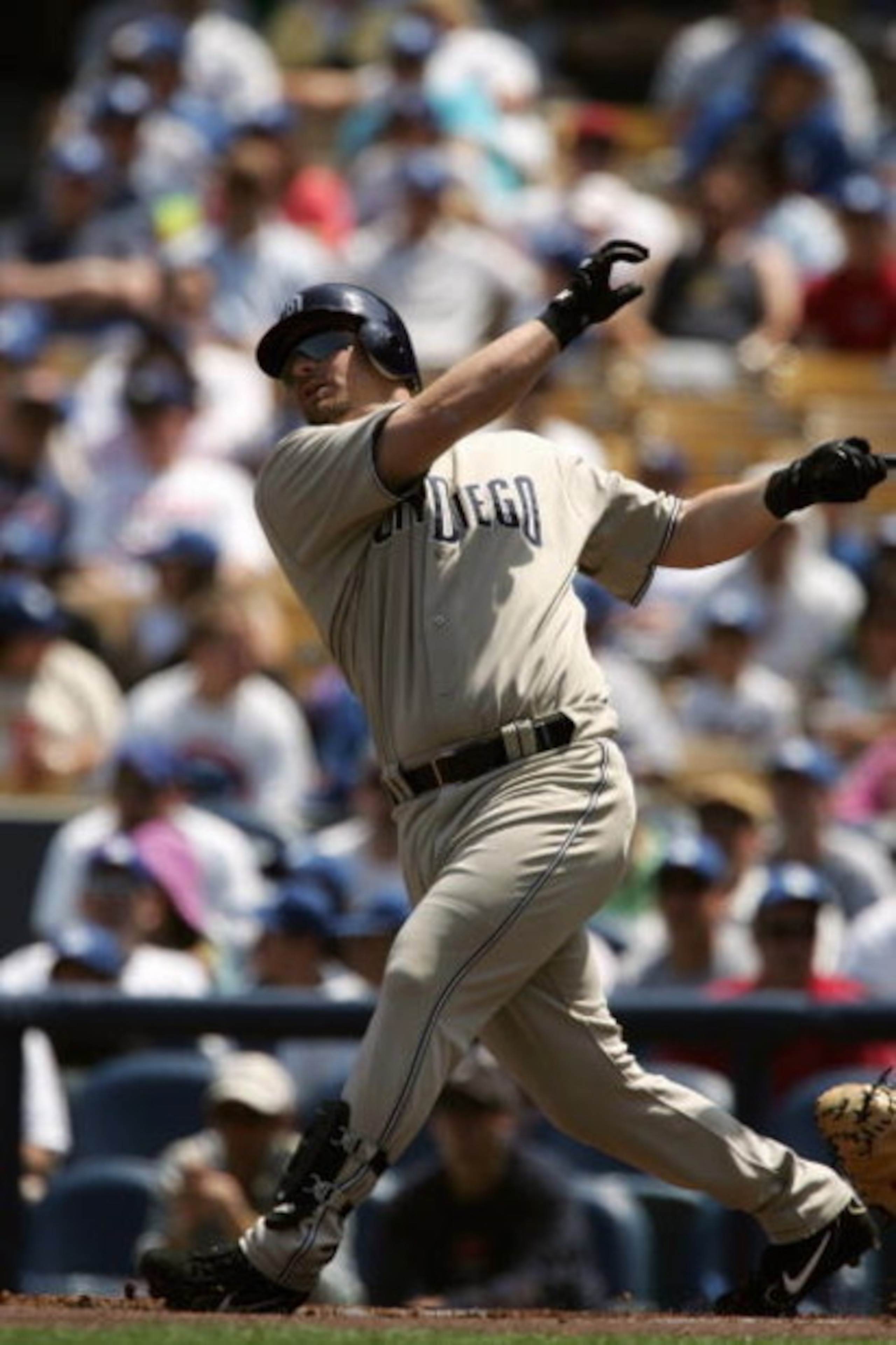 LOS ANGELES - APRIL 17:  Phil Nevin #23 of the San Diego Padres bats during the game against the Los Angeles Dodgers on April 17, 2005 at Dodger Stadium in Los Angeles, California.  The Dodgers won 6-0.  (Photo by Harry How/Getty Images)