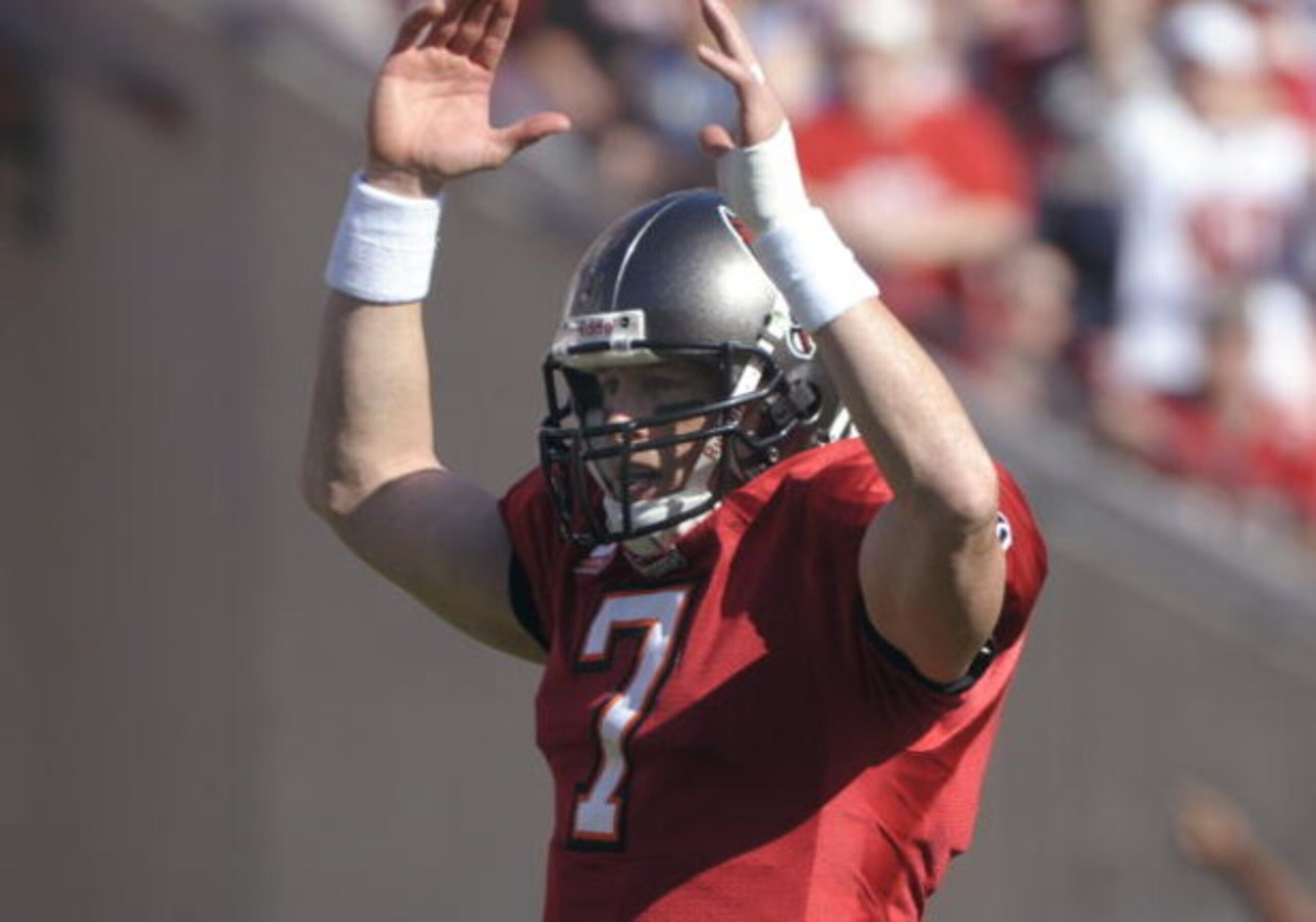TAMPA, FL - DECEMBER 21: Quarterback Jeff Garcia #7 of the Tampa Bay Buccaneers signals a touchdown against the San Diego Chargers at Raymond James Stadium on December 21, 2008 in Tampa, Florida.  (Photo by Al Messerschmidt/Getty Images)