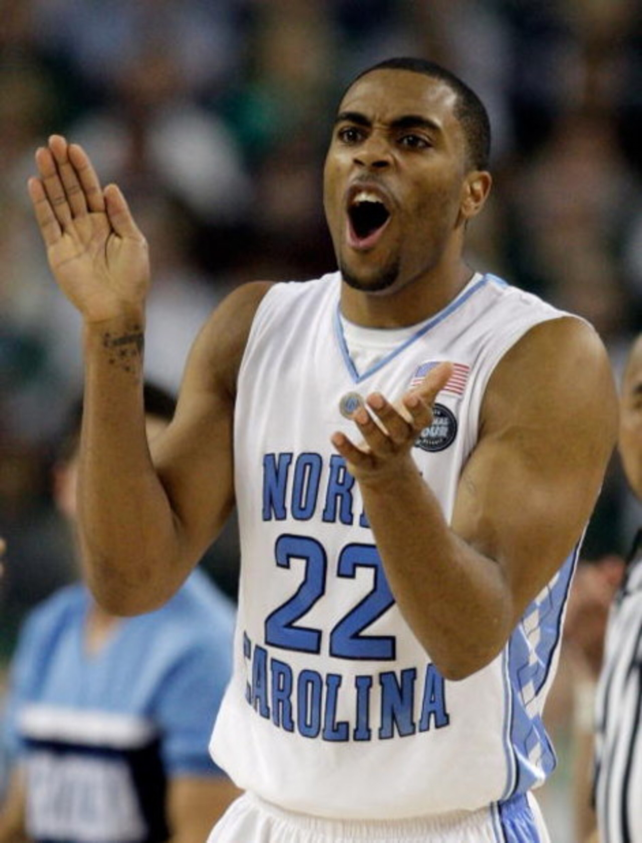 DETROIT - APRIL 06:  Wayne Ellington #22 of the North Carolina Tar Heels reacts in the first half against the Michigan State Spartans during the 2009 NCAA Division I Men's Basketball National Championship game at Ford Field on April 6, 2009 in Detroit, Mi