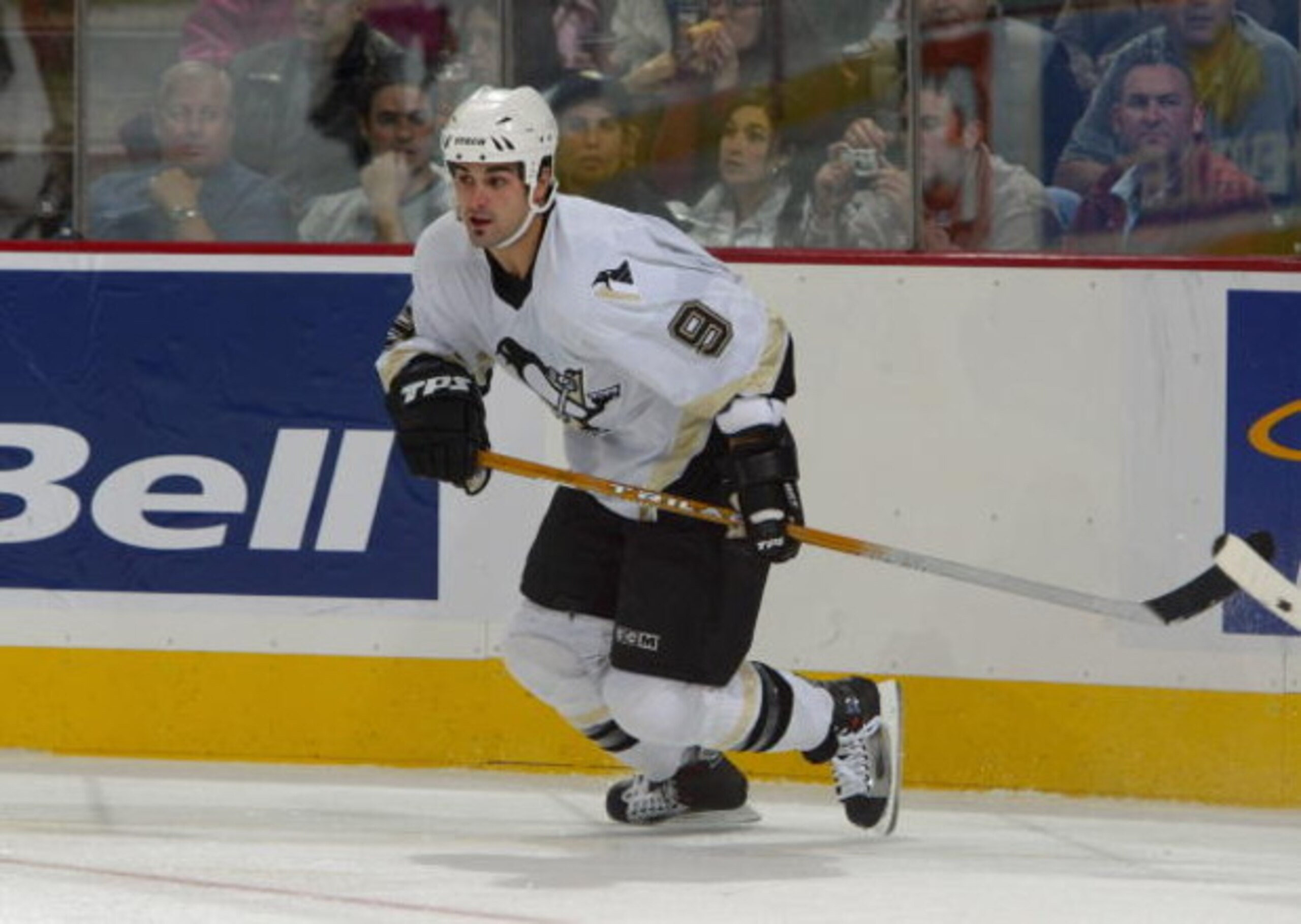 KANATA, CANADA - SEPTEMBER 29:  Rico Fata #9 of the Pittsburgh Penguins turns in the corner during their NHL pre-season game against the Ottawa Senators at the Corel Centre September 29, 2005 in Kanata, Ontario, Canada. The Senators beat the Penguins 4-1.