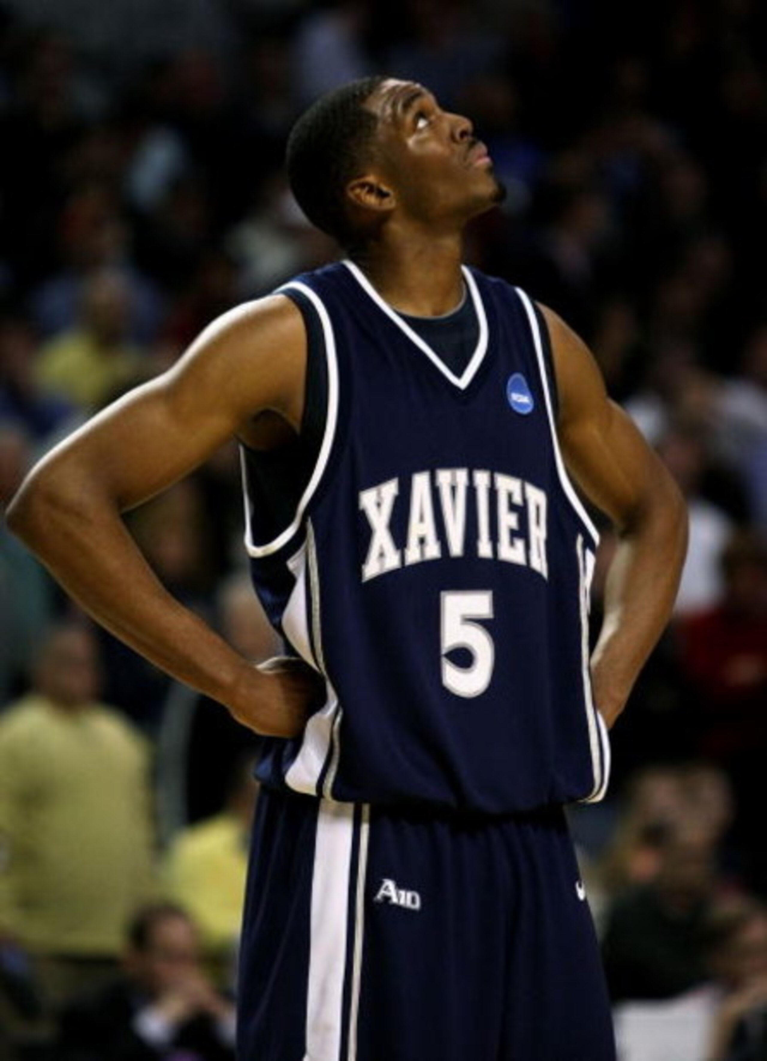 BOSTON - MARCH 26:  Derrick Brown #5 of the Xavier Musketeers looks on after losing to the Pittsburgh Panthersduring the NCAA Men's Basketball Tournament East Regionals at TD Banknorth Garden on March 26, 2009 in Boston, Massachusetts.  (Photo by Elsa/Get