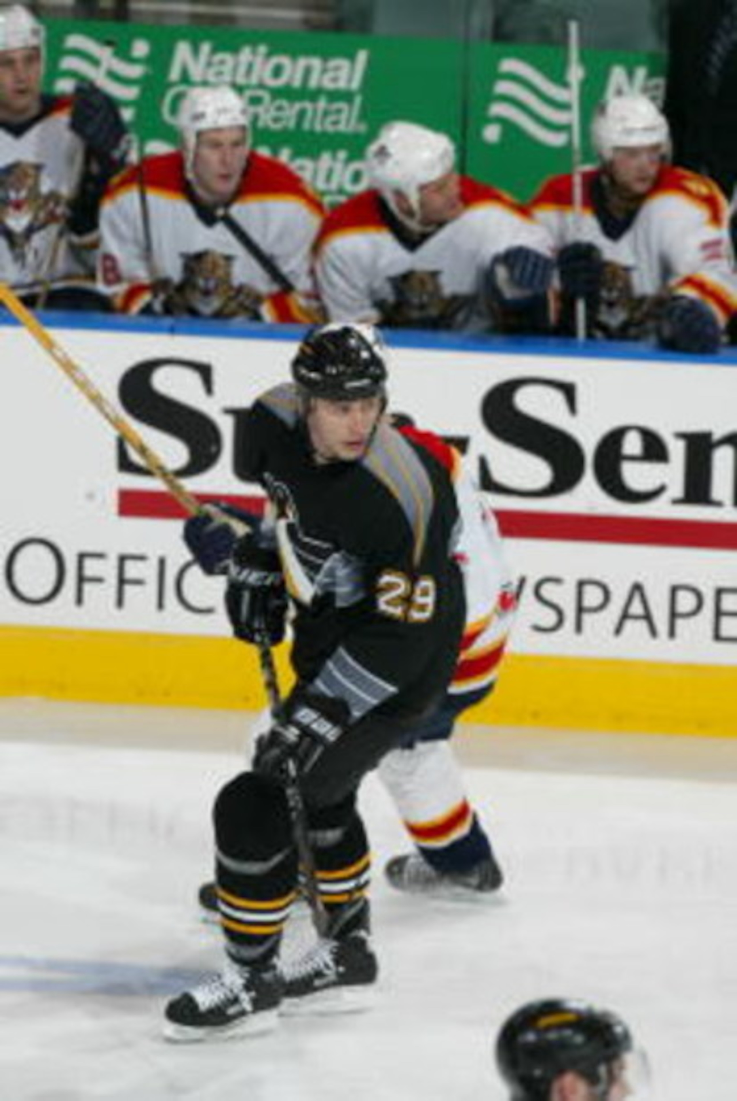 03 Apr 2002 :  Krzysztof Oliwa #29 of the Pittsburgh Penguins skates agaisnt the Florida Panthers in the game at National Car Rental Center in Sunrise, Florida. The Panthers won 3-2. DIGITAL IMAGE.  Mandatory Credit: Eliot Schechter/Getty Images/NHLI