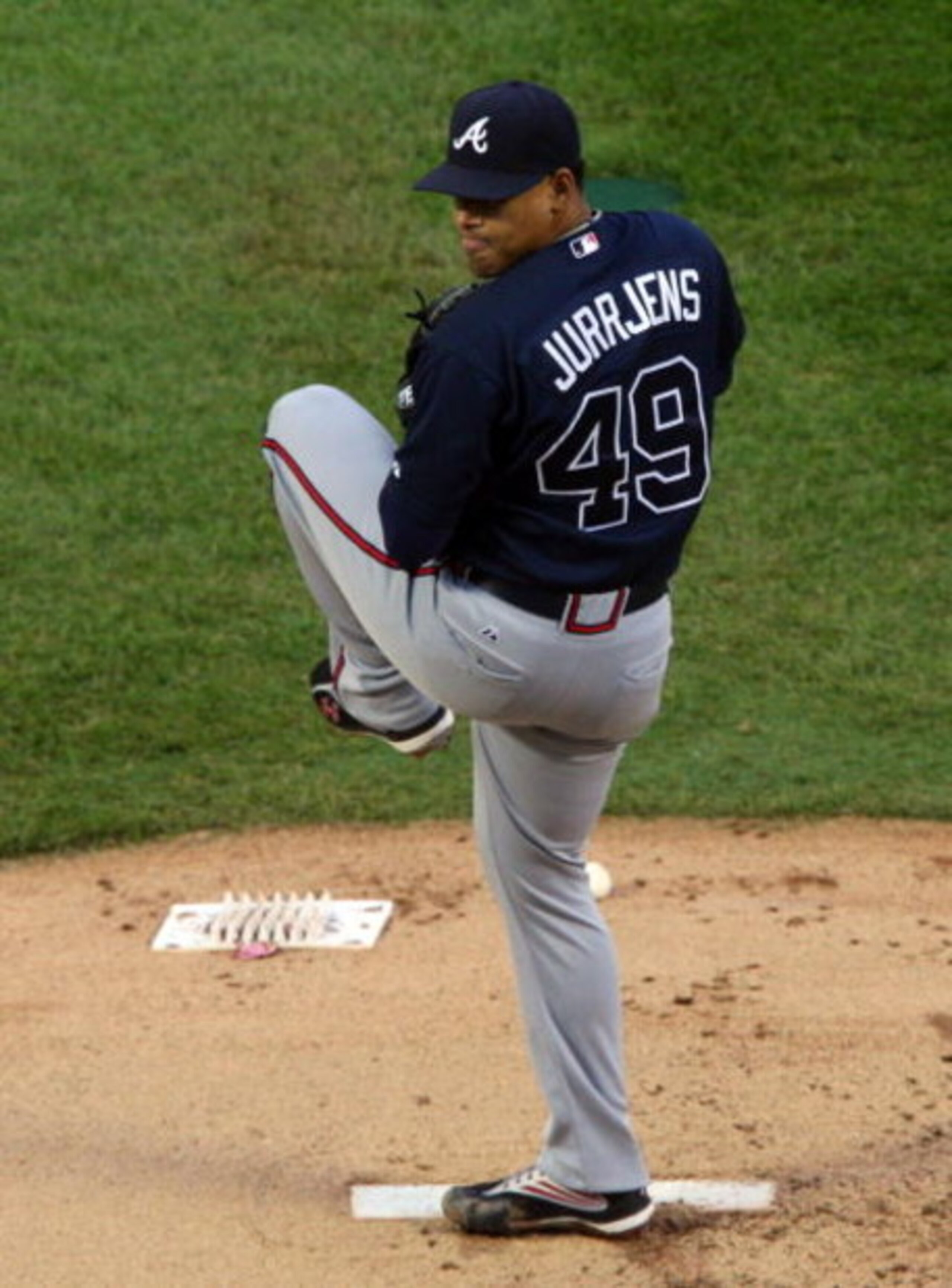 NEW YORK - MAY 12: Jair Jurrjens #49 of the Atlanta Braves throws a pitch against the New York Mets on May 12, 2009 at Citi Field in the Flushing neighborhood of the Queens borough of New York City. The Mets defeated the Braves 4-3 in ten innings. (Phot NEW YORK - MAY 12: Jair Jurrjens #49 of the Atlanta Braves throws a pitch against the New York Mets on May 12, 2009 at Citi Field in the Flushing neighborhood of the Queens borough of New York City. The Mets defeated the Braves 4-3 in ten innings. (Phot