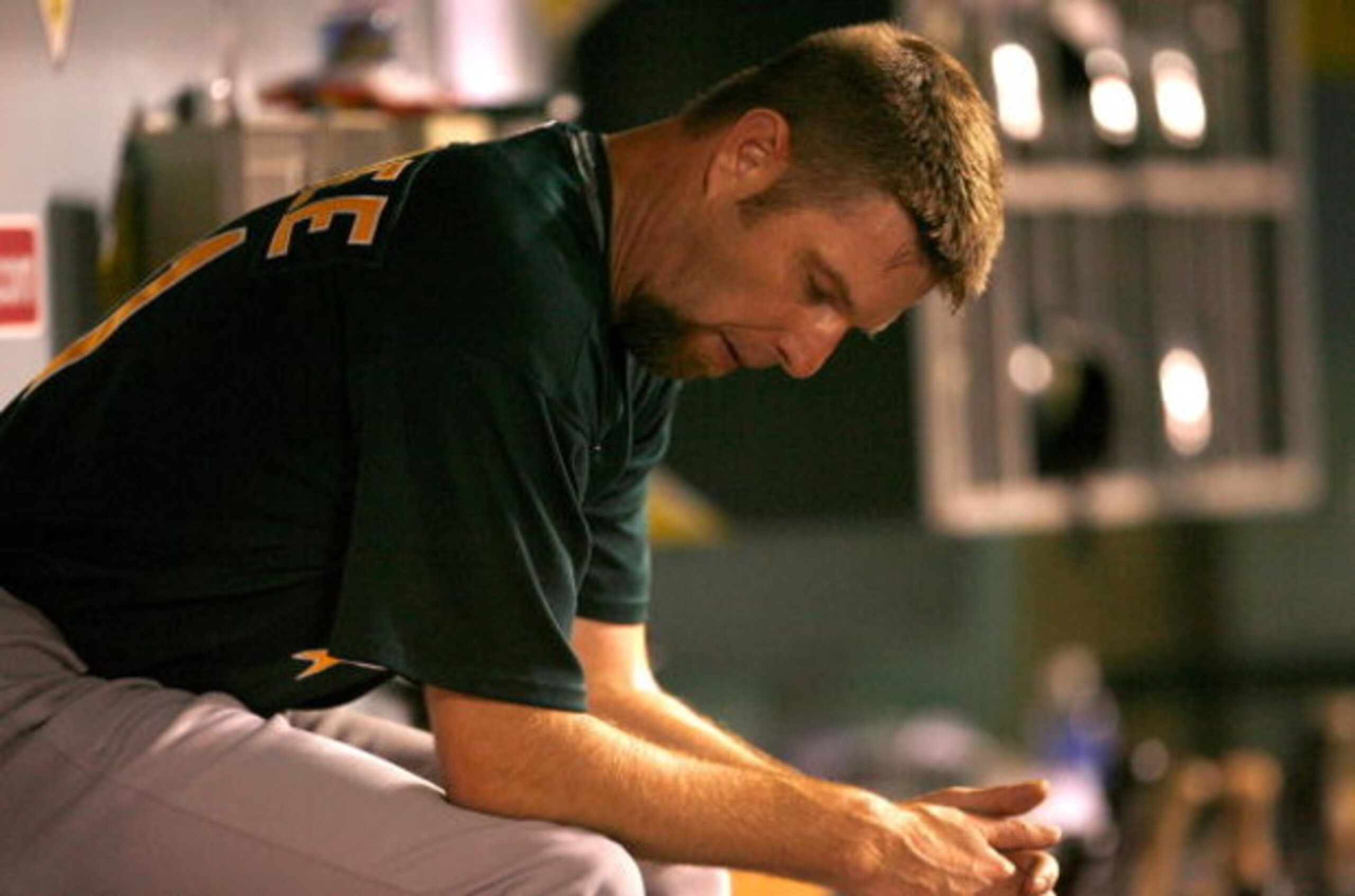 ANAHEIM, CA - JULY 01: Alan Embree #41 of the Oakland Athletics is upset after the Angels of Anaheim score the winning home run during the interleague game at Angels Stadium on July 1, 2008 in Anaheim, California. (Photo by Jeff Gross/Getty Images) ANAHEIM, CA - JULY 01: Alan Embree #41 of the Oakland Athletics is upset after the Angels of Anaheim score the winning home run during the interleague game at Angels Stadium on July 1, 2008 in Anaheim, California. (Photo by Jeff Gross/Getty Images)