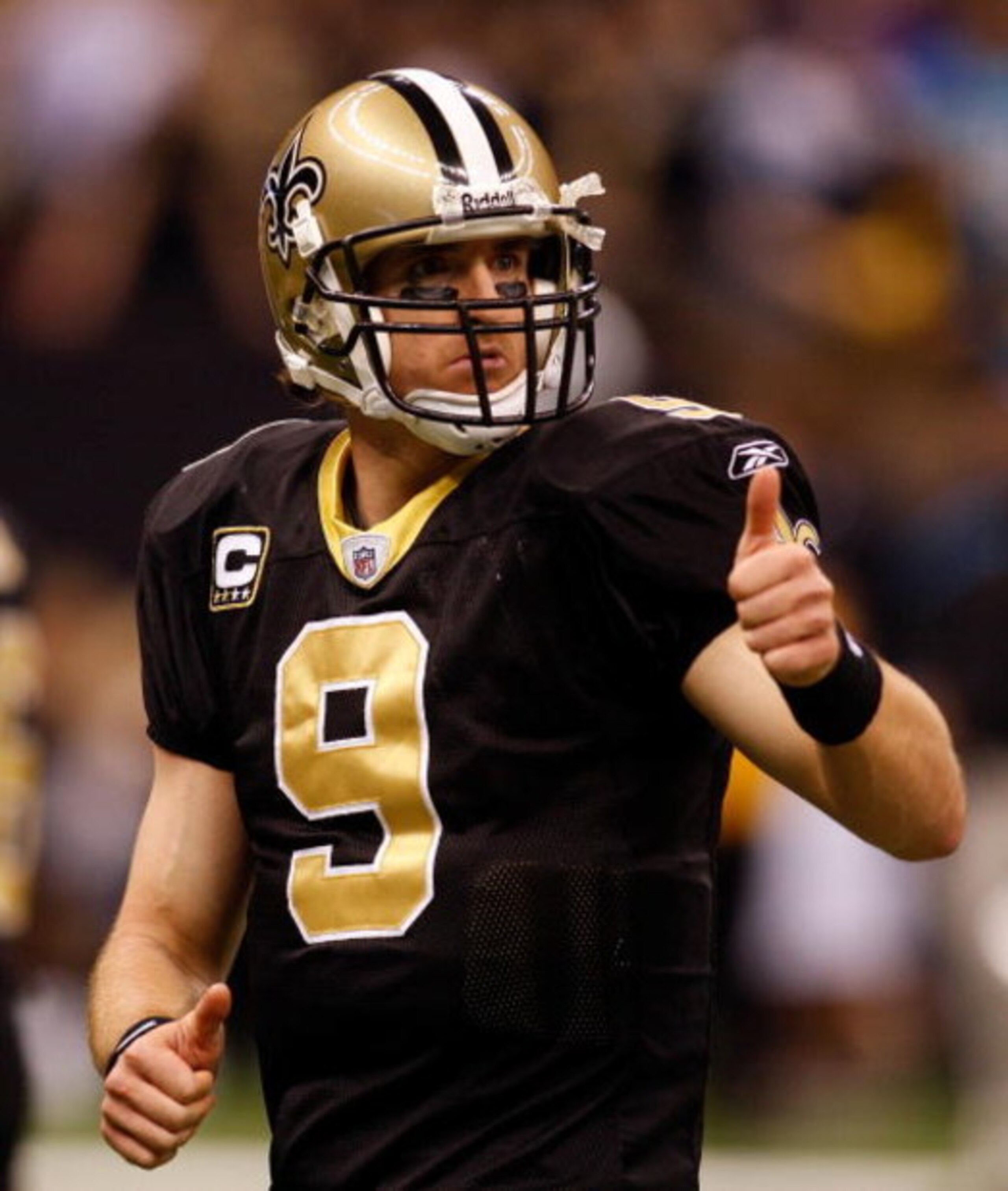 NEW ORLEANS - DECEMBER 28:  Quarterback Drew Brees #9 of the New Orleans Saints looks on during the game against the Carolina Panthers on December 28, 2008 at the Superdome in New Orleans, Louisiana.  (Photo by Chris Graythen/Getty Images)