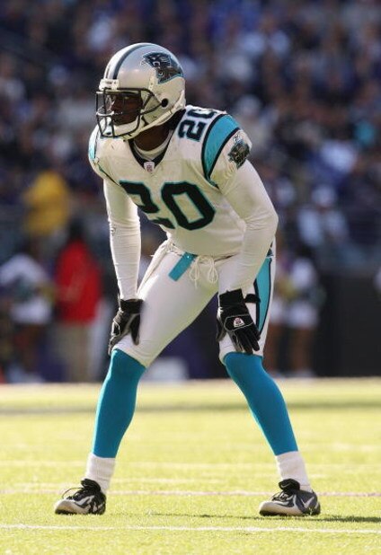 BALTIMORE - OCTOBER 15:  Chris Gamble #20 of the Carolina Panthers gets set in his position during the game against the Baltimore Ravens on October 15, 2006 at M & T Bank Stadium in Baltimore, Maryland. (Photo by Nick Laham/Getty Images)