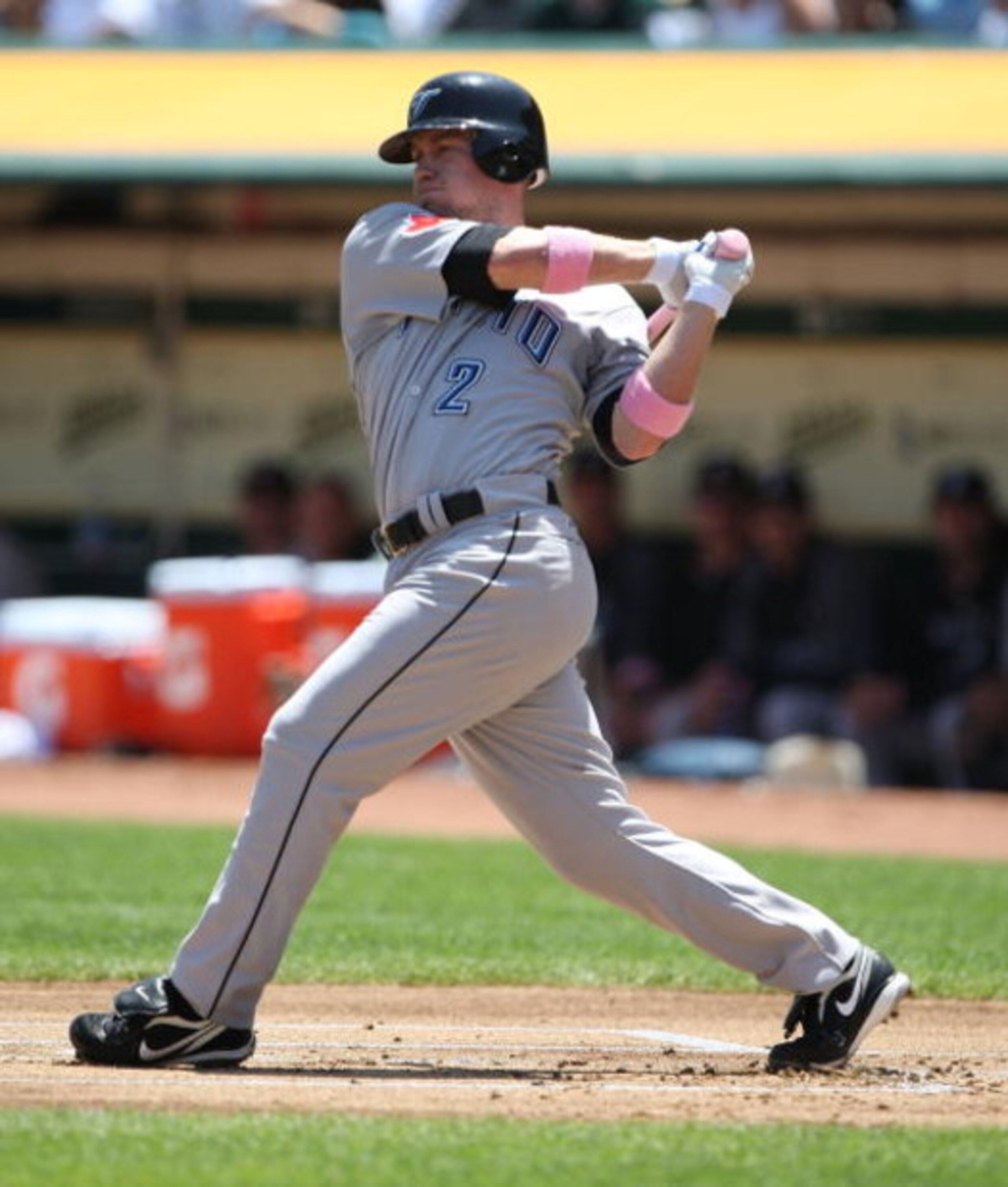 OAKLAND, CA - MAY 10:  Aaron Hill #2 of the Toronto Blue Jays bats against the Oakland Athletics during a Major League Baseball game on May 10, 2009 at the Oakland Coliseum in Oakland, California.  (Photo by Jed Jacobsohn/Getty Images)