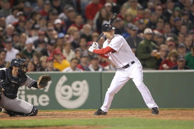 BOSTON - JUNE 11: Jason Bay #44 of the Boston Red Sox makes contact against the New York Yankees at Fenway Park on June 11, 2009 in Boston, Massachusetts.  (Photo by Jim Rogash/Getty Images)
