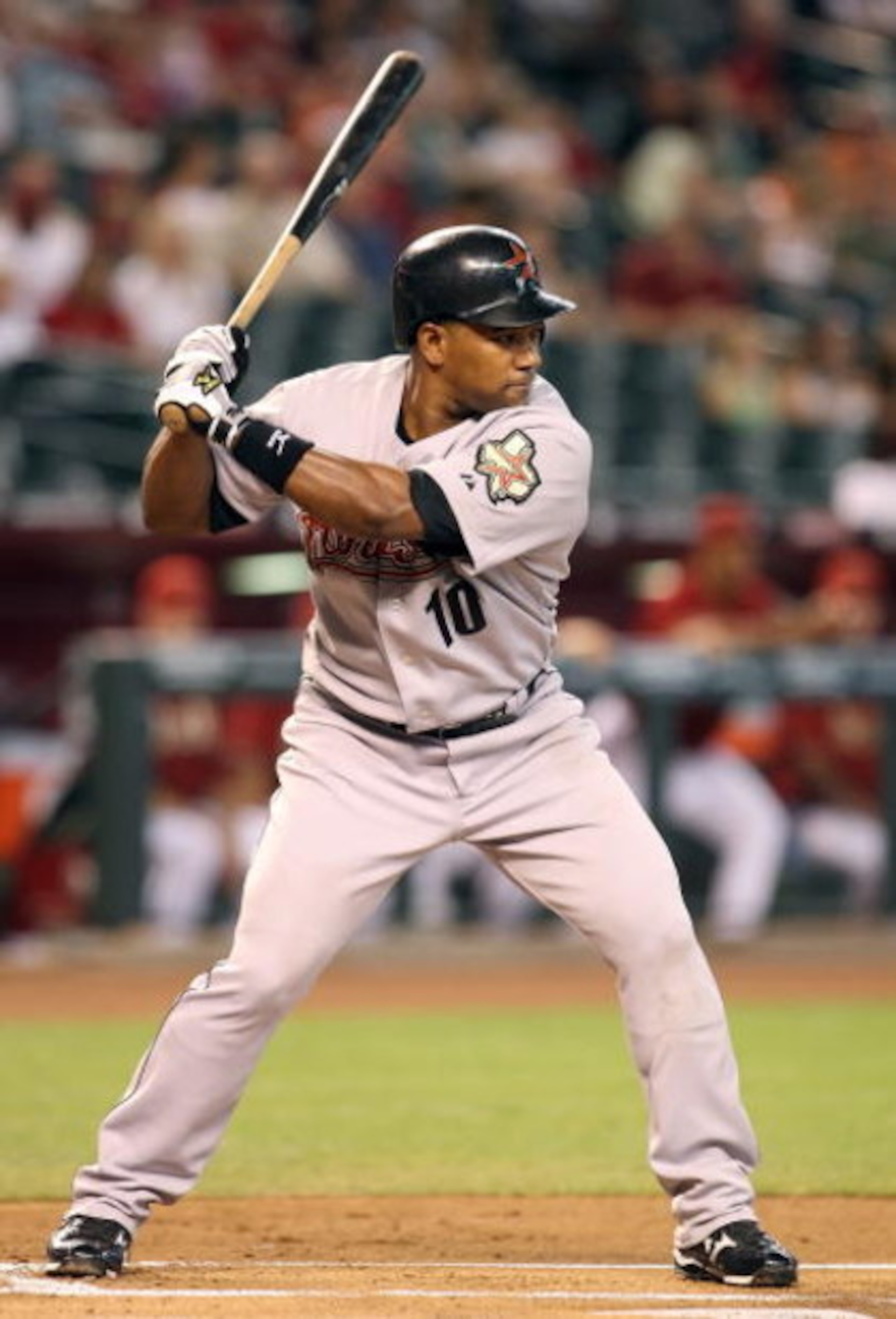 PHOENIX - JUNE 14:  Miguel Tejada #10 of the Houston Astros bats against the Arizona Diamondbacks during the major league baseball game at Chase Field on June 14, 2009 in Phoenix, Arizona.   The Astros defeated the Diamondbacks 8-3.  (Photo by Christian P