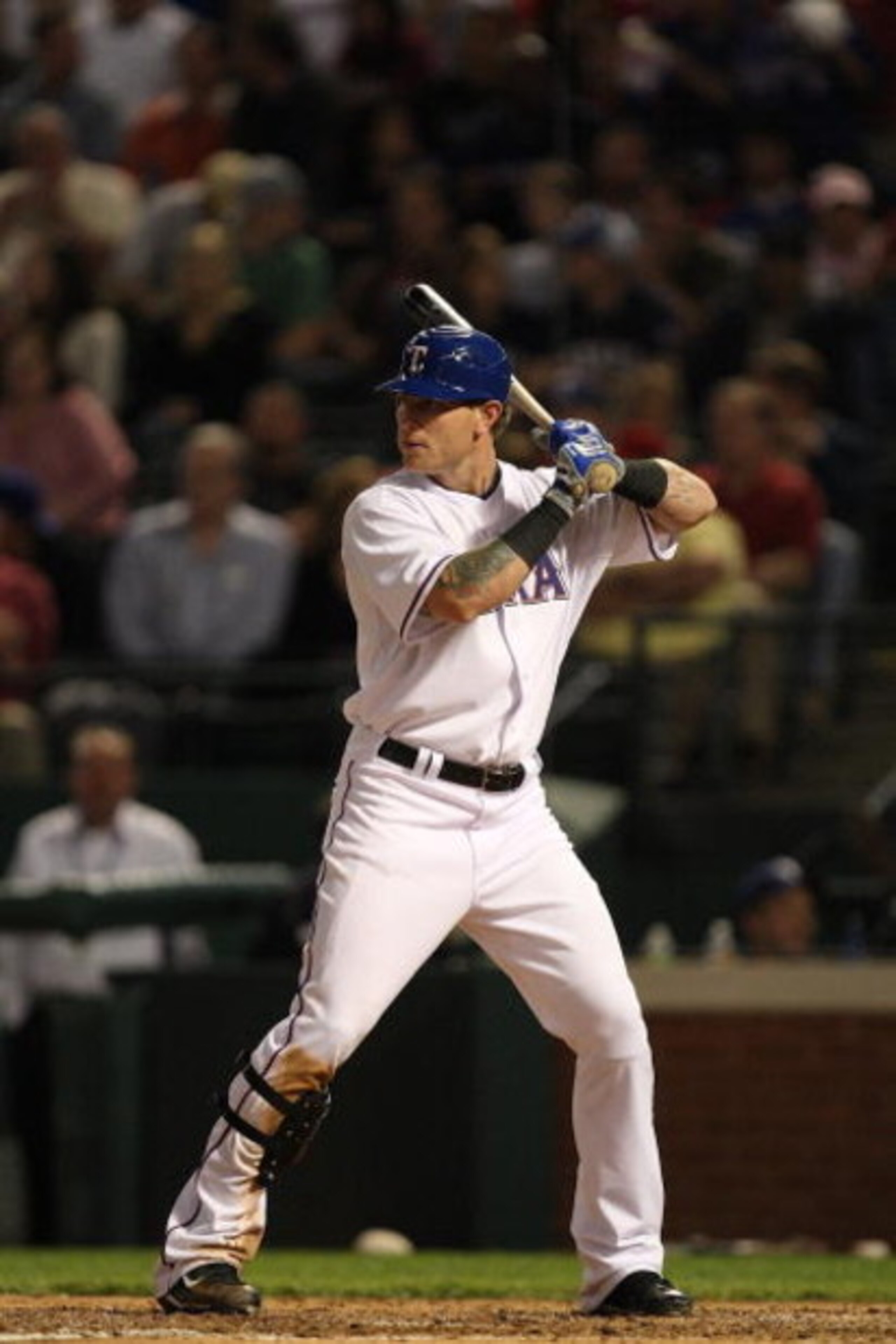 ARLINGTON, TX - APRIL 15:  Centerfielder Josh Hamilton of the the Texas Rangers at bat on April 15, 2009 at Rangers Ballpark in Arlington, Texas.  (Photo by Ronald Martinez/Getty Images)