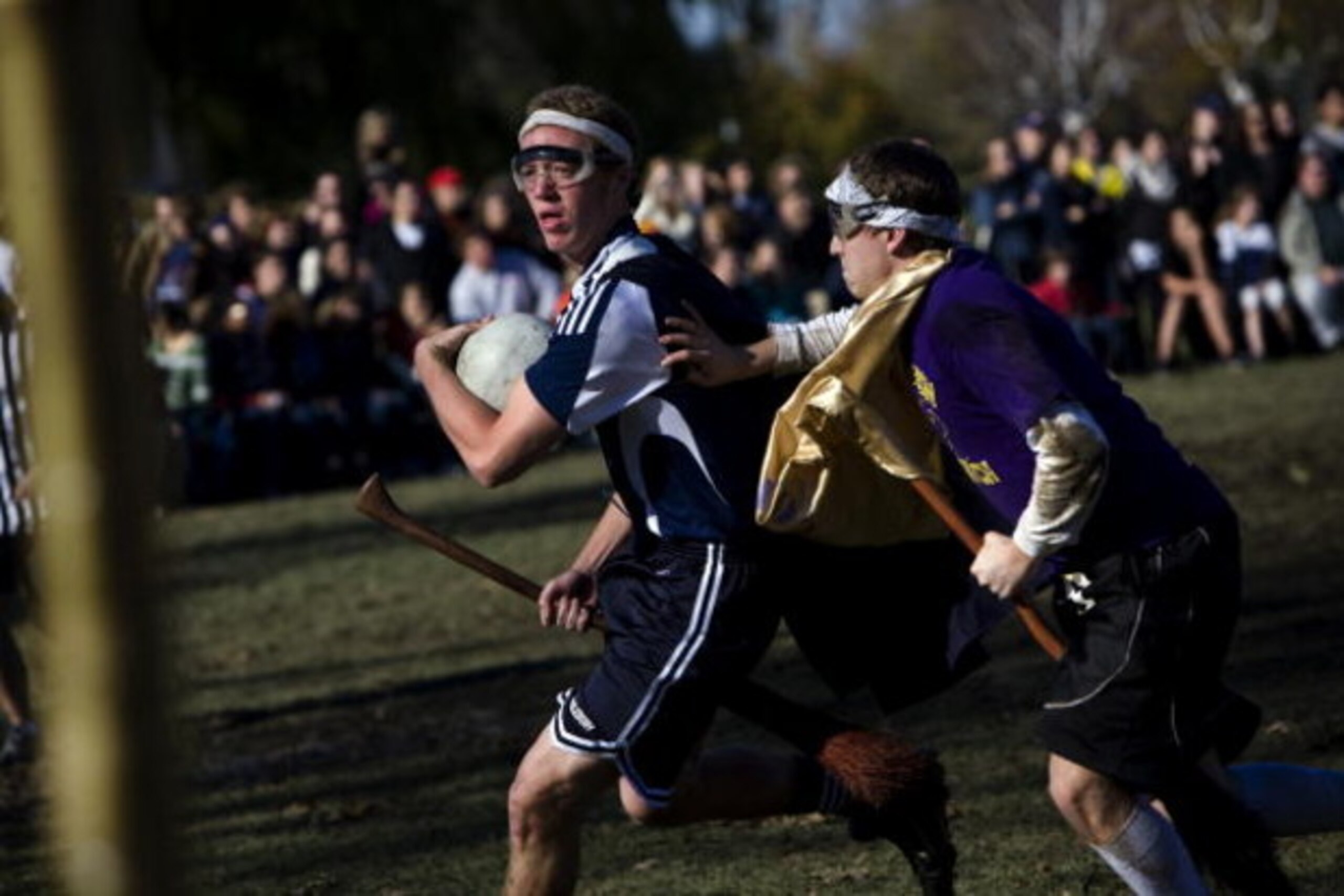 MIDDLEBURY, VT - OCTOBER 26:  Middlebury College hosted the first large Intercollegiate Quidditch Tournament. Twelve teams from around the country traveled to Middlebury College: Princeton University, Vassar College, Louisiana State University, University