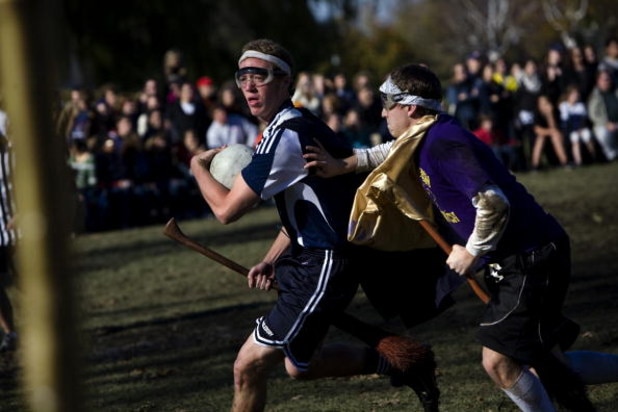 MIDDLEBURY, VT - OCTOBER 26:  Middlebury College hosted the first large Intercollegiate Quidditch Tournament. Twelve teams from around the country traveled to Middlebury College: Princeton University, Vassar College, Louisiana State University, University