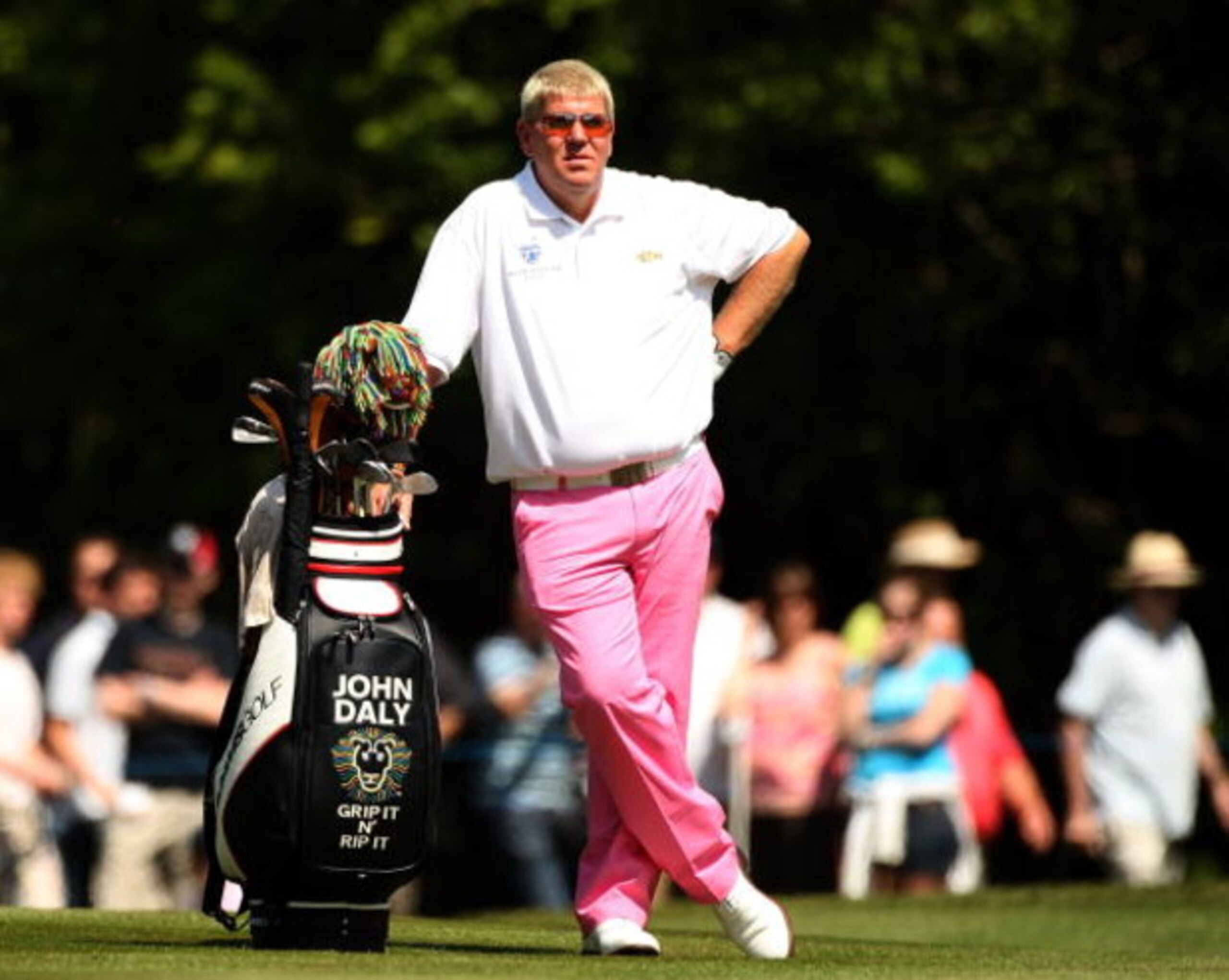 WENTWORTH, ENGLAND - MAY 24:  John Daly of the United States waits to play a shot on the 18th hole during the Final Round of the BMW PGA Championship at Wentworth on May 24, 2009 in Virginia Water, England.  (Photo by Warren Little/Getty Images)