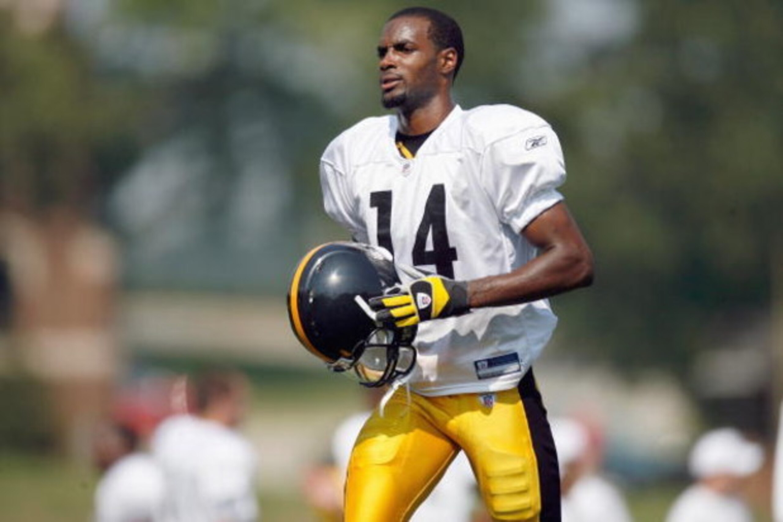 LATROBE, PENNSYLVANIA - JULY 28: Limas Sweed #14 of the Pittsburgh Steelers walks on the field during training camp at St. Vincent College on July 28, 2007 in Latrobe, Pennsylvania. (Photo by: Gregory Shamus/Getty Images)