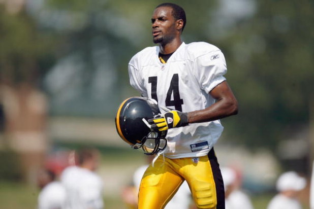 LATROBE, PENNSYLVANIA - JULY 28: Limas Sweed #14 of the Pittsburgh Steelers walks on the field during training camp at St. Vincent College on July 28, 2007 in Latrobe, Pennsylvania. (Photo by: Gregory Shamus/Getty Images)