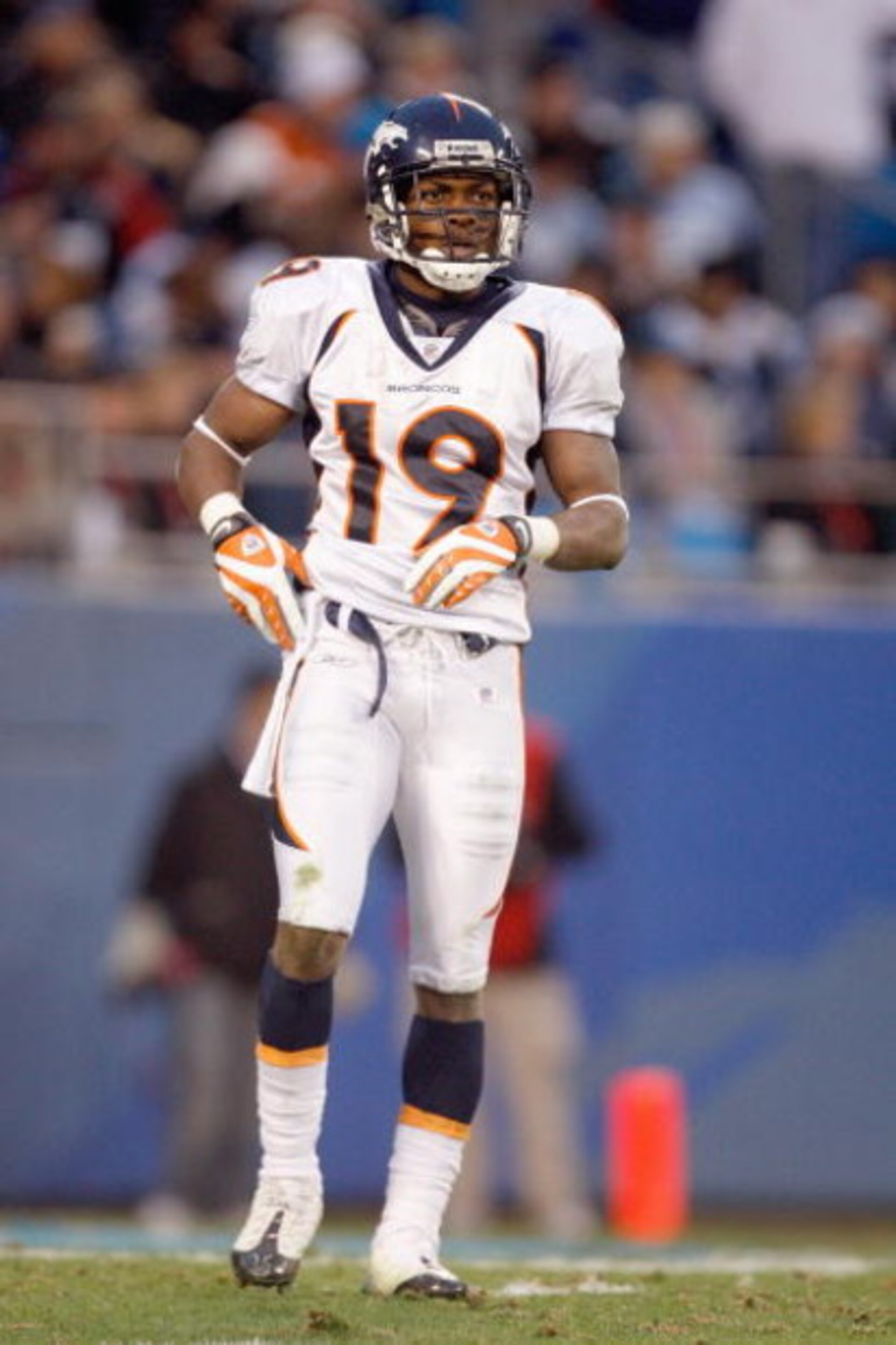 CHARLOTTE, NC - DECEMBER 14:  Eddie Royal #19 of the Denver Broncos moves on the field during the game against the Carolina Panthers at Bank of America Stadium on December 14, 2008 in Charlotte, North Carolina. (Photo by: Streeter Lecka/Getty Images)