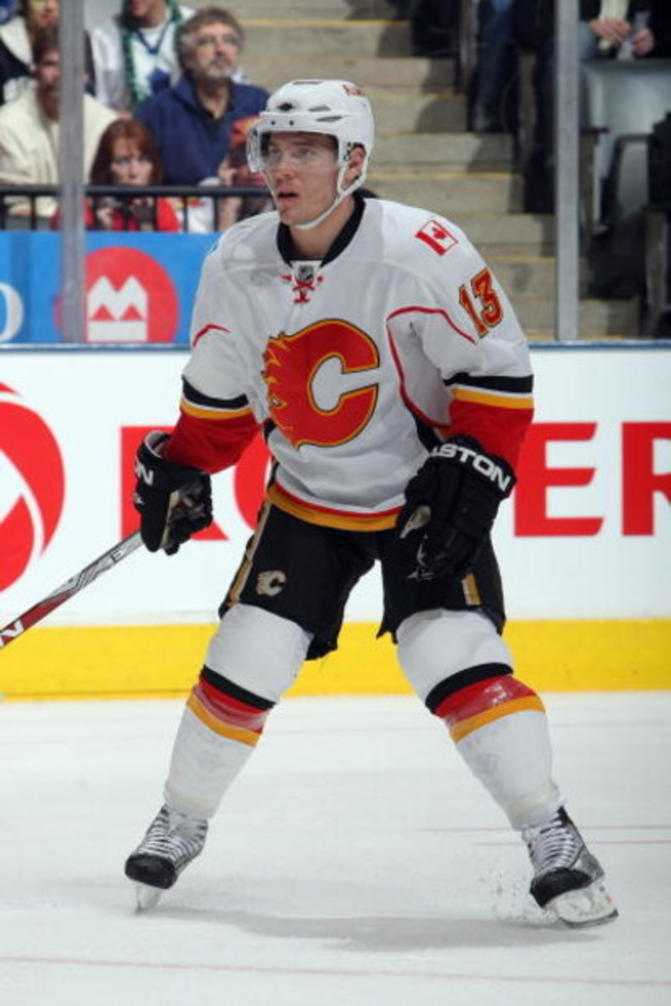 TORONTO - MARCH 14:  Mike Cammalleri #13 of the Calgary Flames skates against the Toronto Maple Leafs during the game at Air Canada Centre on March 14, 2009 in Toronto, Ontario, Canada. (Photo by Dave Sandford/Getty Images)