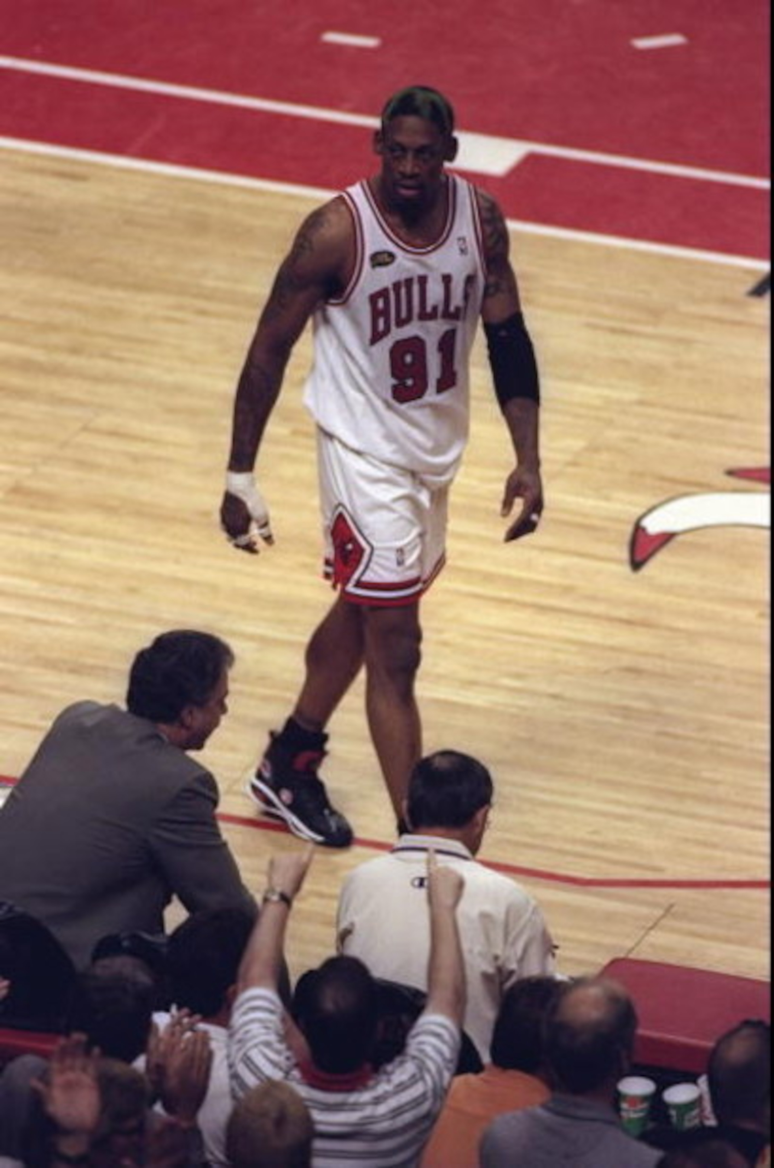 10 Jun 1998:  Dennis Rodman #91 of the Chicago Bulls in action during the NBA Finals Game 4 against the Utah Jazz at the United Center in Chicago, Illinois.  The Bulls defeated the Jazz 86-82. Mandatory Credit: Jonathan Daniel  /Allsport