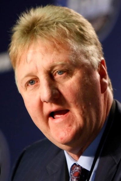 DETROIT - APRIL 06:  Larry Bird answers questions with Earvin 'Magic' Johnson (not pictured) during a news conference to relive their 1979 NCAA Championship Game between Indiana State and Michigan State before the 2009 NCAA Division I Men's Basketball Nat