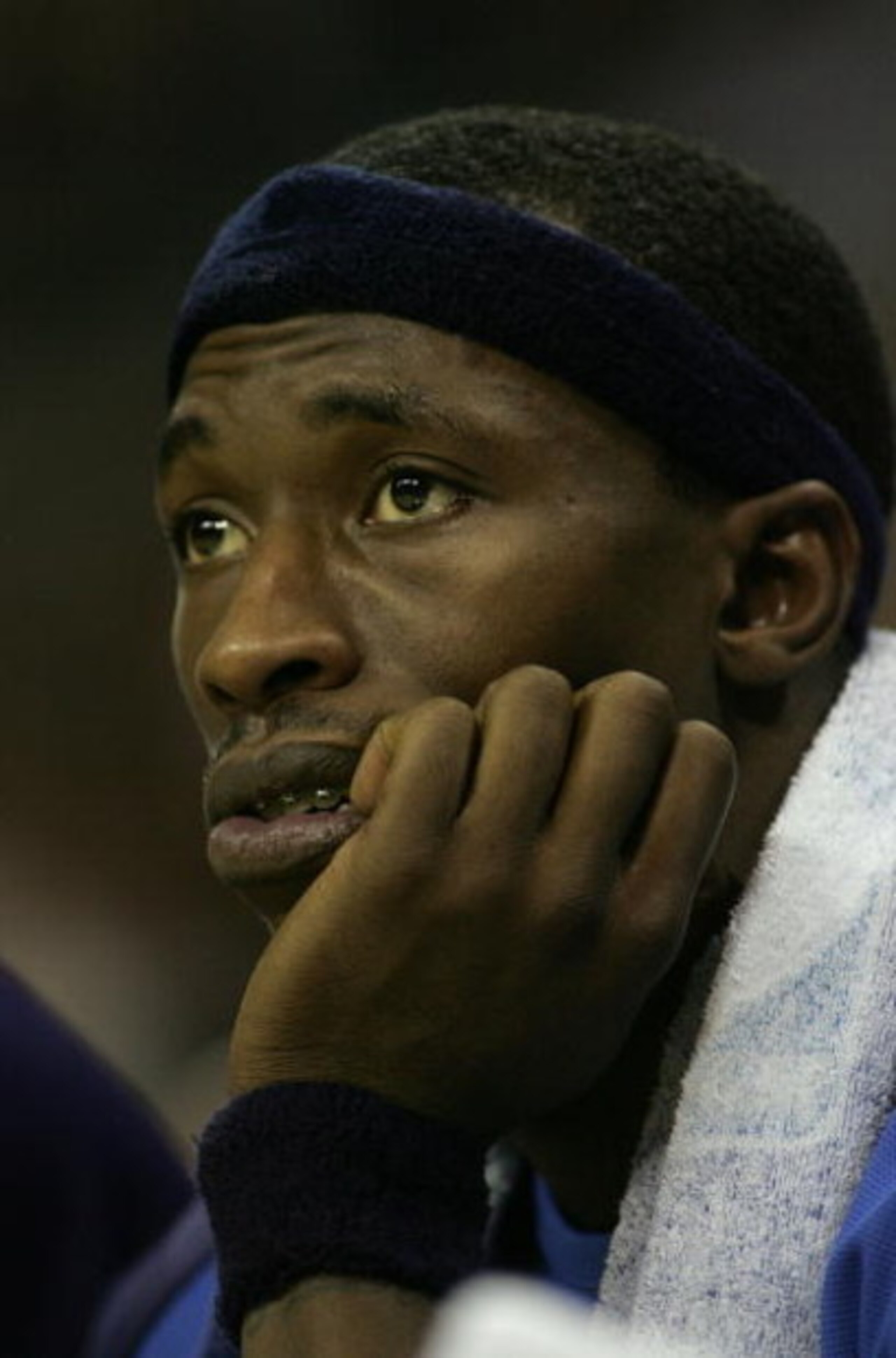 SAN ANTONIO - MAY 17:  Josh Howard #5 of the Dallas Mavericks looks on from the bench against the San Antonio Spurs in Game Five of the Western Conference Semifinals during the 2006 NBA Playoffs May 17, 2006 at AT&T Center in San Antonio, Texas. The Spurs
