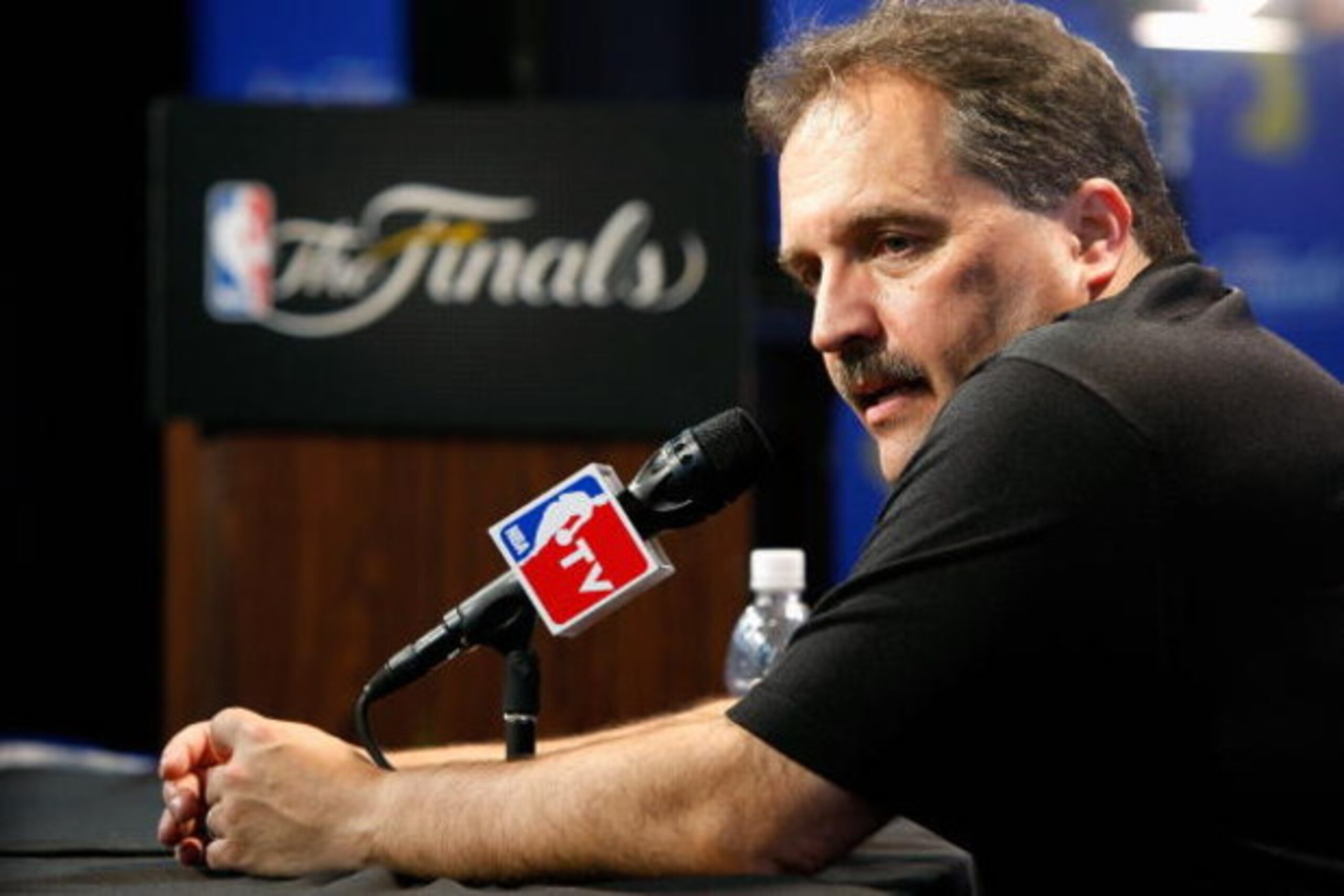 ORLANDO, FL - JUNE 14:  Head coach Stan Van Gundy of the Orlando Magic talks to the media after the Magic lost to the Los Angeles Lakers in Game Five of the 2009 NBA Finals on June 14, 2009 at Amway Arena in Orlando, Florida.  The Lakers won 99-86.  NOTE 