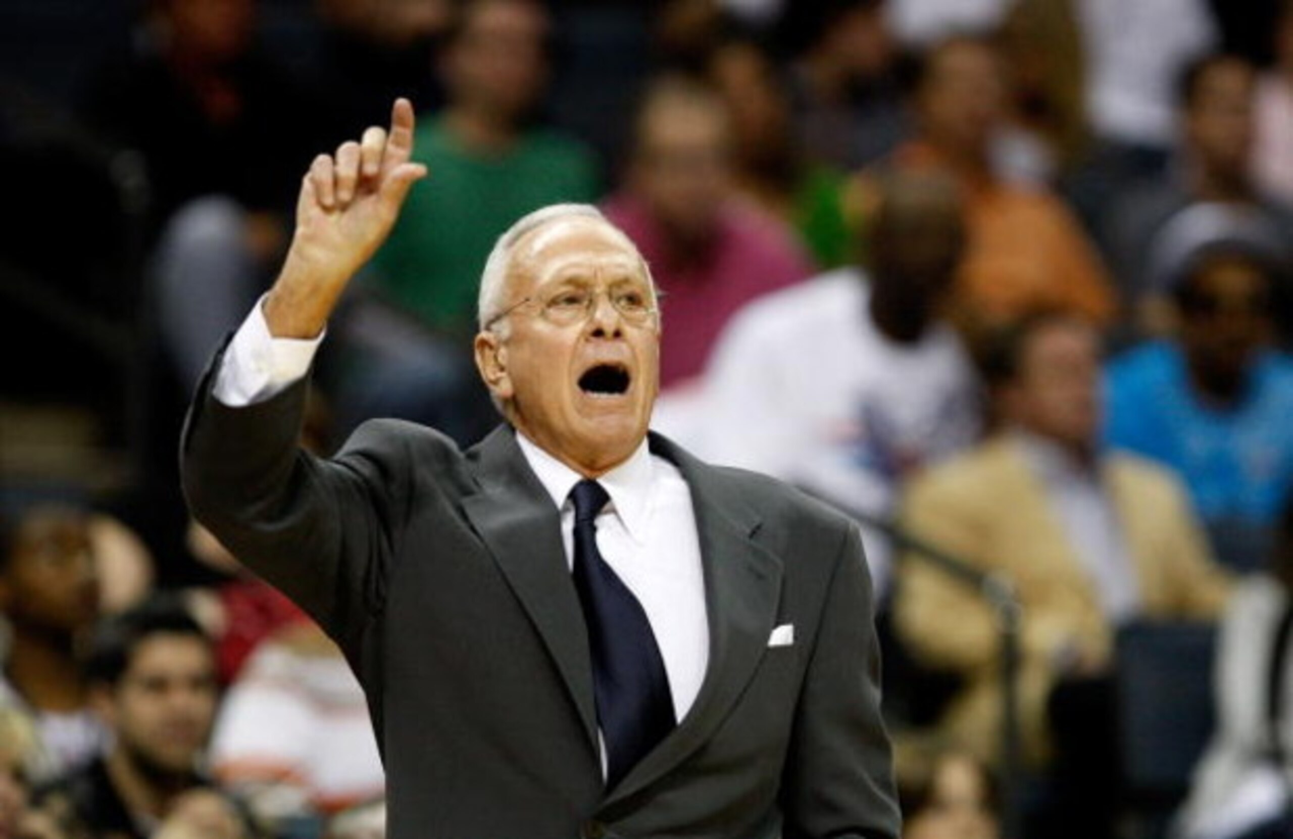 CHARLOTTE, NC - MARCH 31:  Head coach Larry Brown of the Charlotte Bobcats yells to his team during their game against the Los Angeles Lakers at Time Warner Cable Arena on March 31, 2009 in Charlotte, North Carolina.  NOTE TO USER: User expressly acknowle