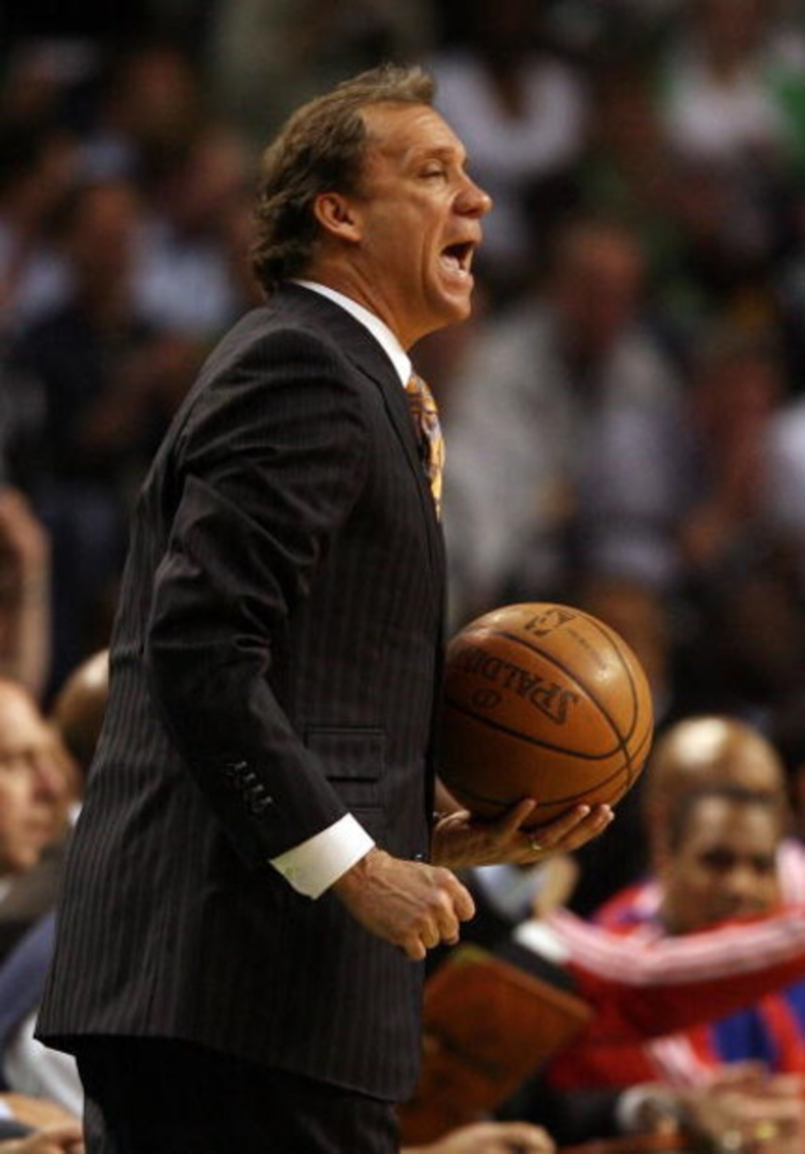 BOSTON - MAY 28:  Head coach Flip Saunders of the Detroit Pistons shouts from the sidelines while playing against the Boston Celtics during Game Five of the Eastern Conference finals during the 2008 NBA Playoffs at TD Banknorth Garden on May 28, 2008 in B