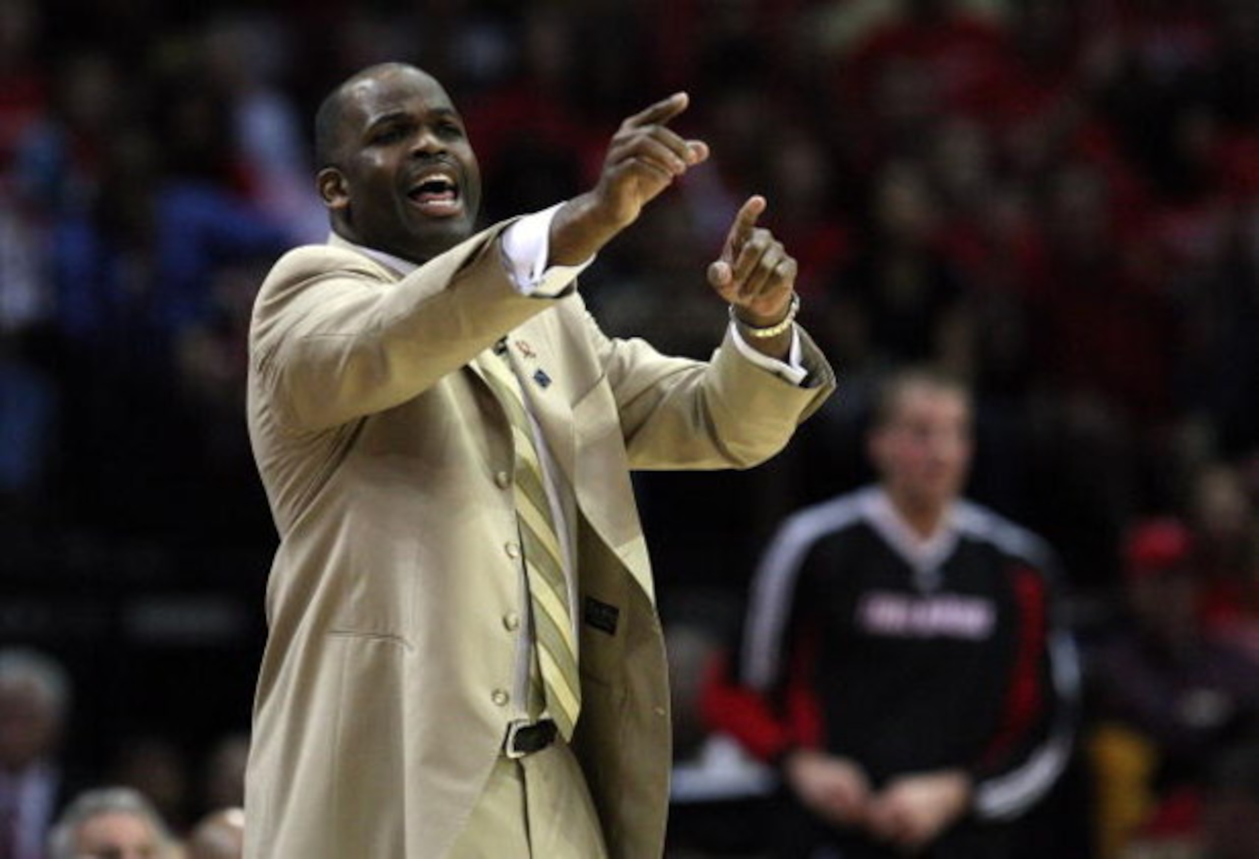 HOUSTON - APRIL 24:  Head coach Nate McMillan of the Portland Trail Blazers yells at his team during play against the Houston Rockets in Game Three of the Western Conference Quarterfinals during the 2009 NBA Playoffs at Toyota Center on April 24, 2009 in 