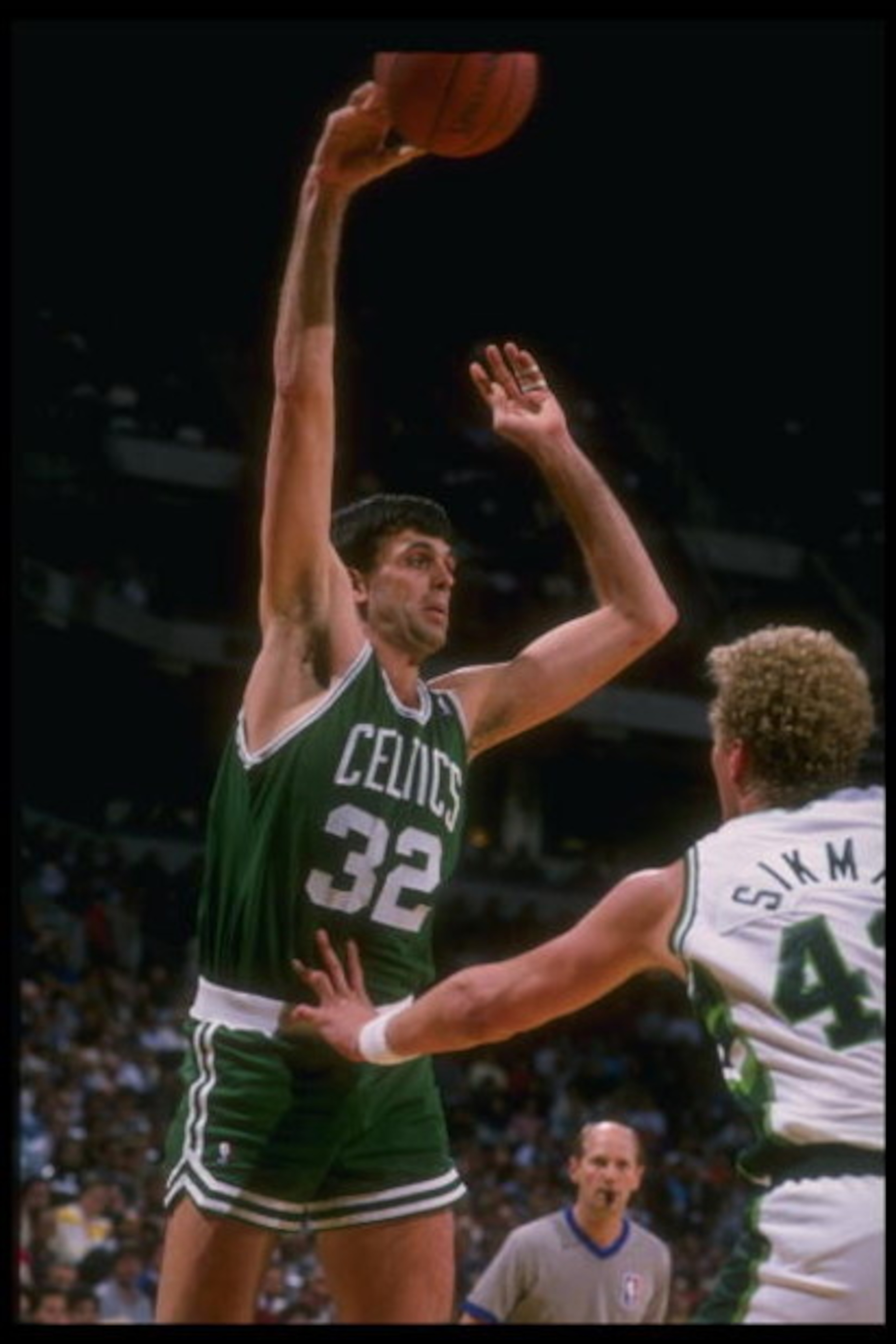 Forward Kevin McHale of the Boston Celtics shoots the ball during a game versus the Milwaukee Bucks at the Bradley Center in Milwaukee, Wisconsin. Forward Kevin McHale of the Boston Celtics shoots the ball during a game versus the Milwaukee Bucks at the Bradley Center in Milwaukee, Wisconsin.