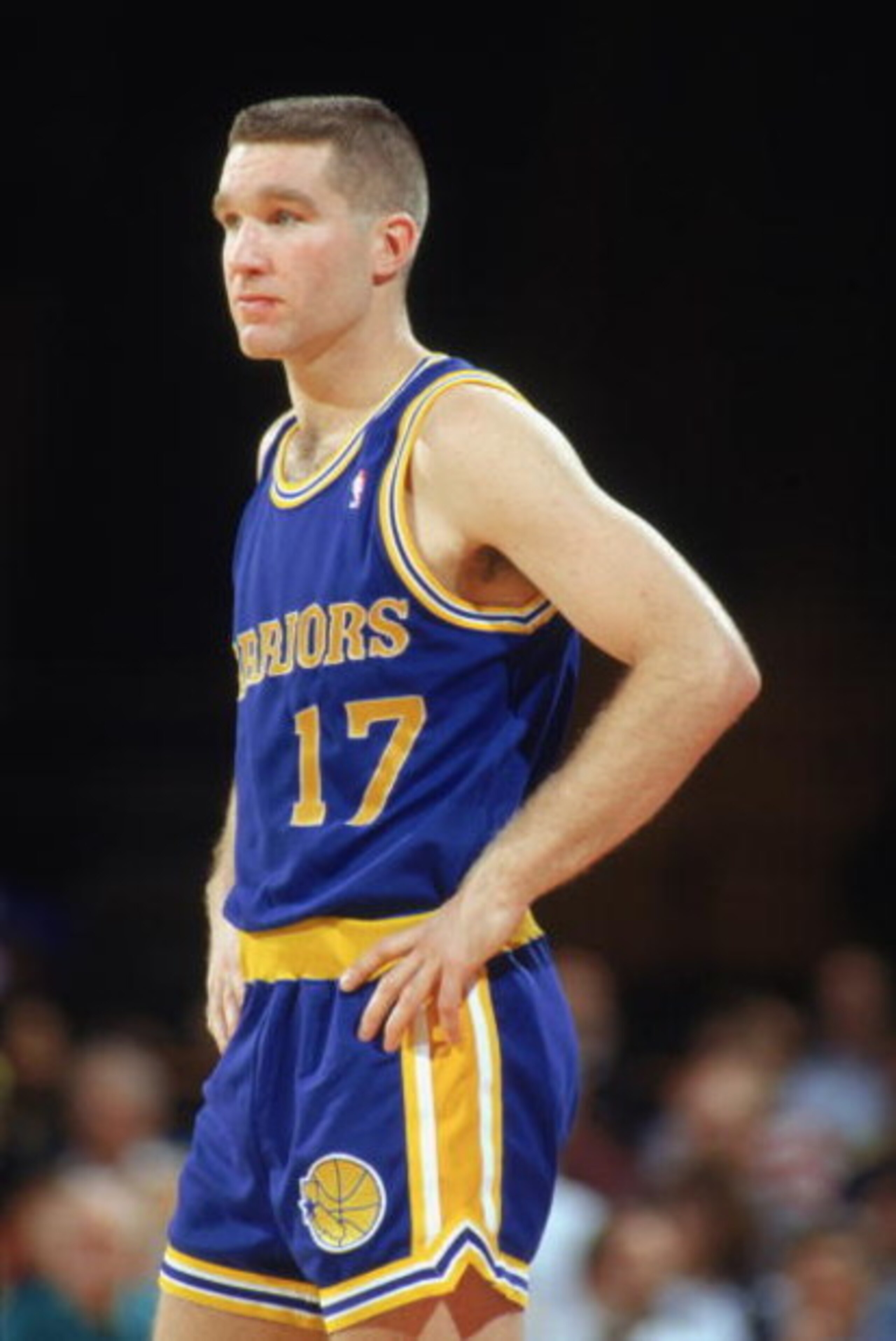 1989:  Chris Mullin #17 of the Golden State Warriors looks on the court during an NBA game in the 1989-90 season. NOTE TO USER: User expressly acknowledges and agrees that, by downloading and/or using this Photograph, User is consenting to the terms and c