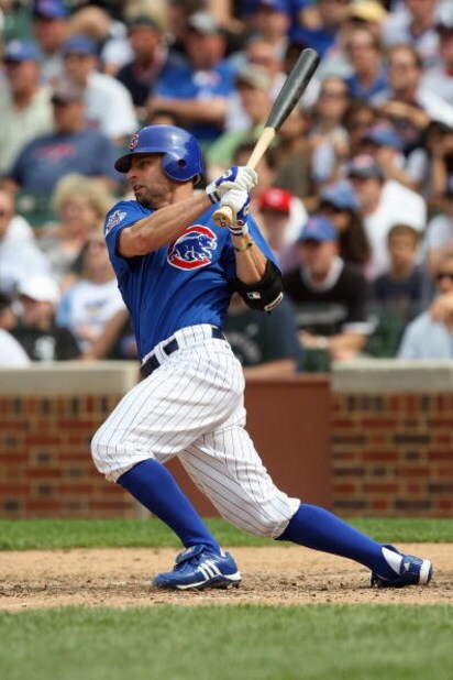 CHICAGO - JUNE 18:  Reed Johnson #9 of the Chicago Cubs bats against the Chicago White Sox during the game on June 18, 2009 at Wrigley Field in Chicago, Illinois. (Photo by Jonathan Daniel/Getty Images)