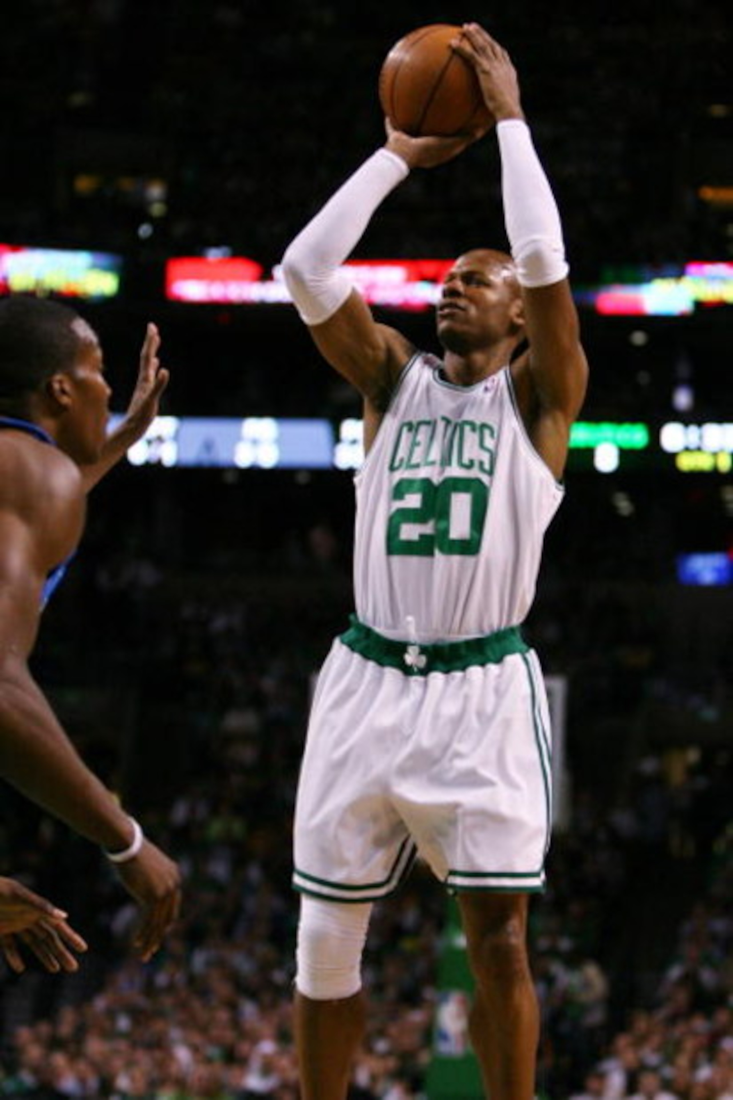 BOSTON - MAY 12:  Ray Allen #20 of the Boston Celtics takes a shot in the first quarter against the Orlando Magic in Game Five of the Eastern Conference Semifinals during the 2009 NBA Playoffs at TD Banknorth Garden May 12, 2009 in Boston, Massachusetts. 
