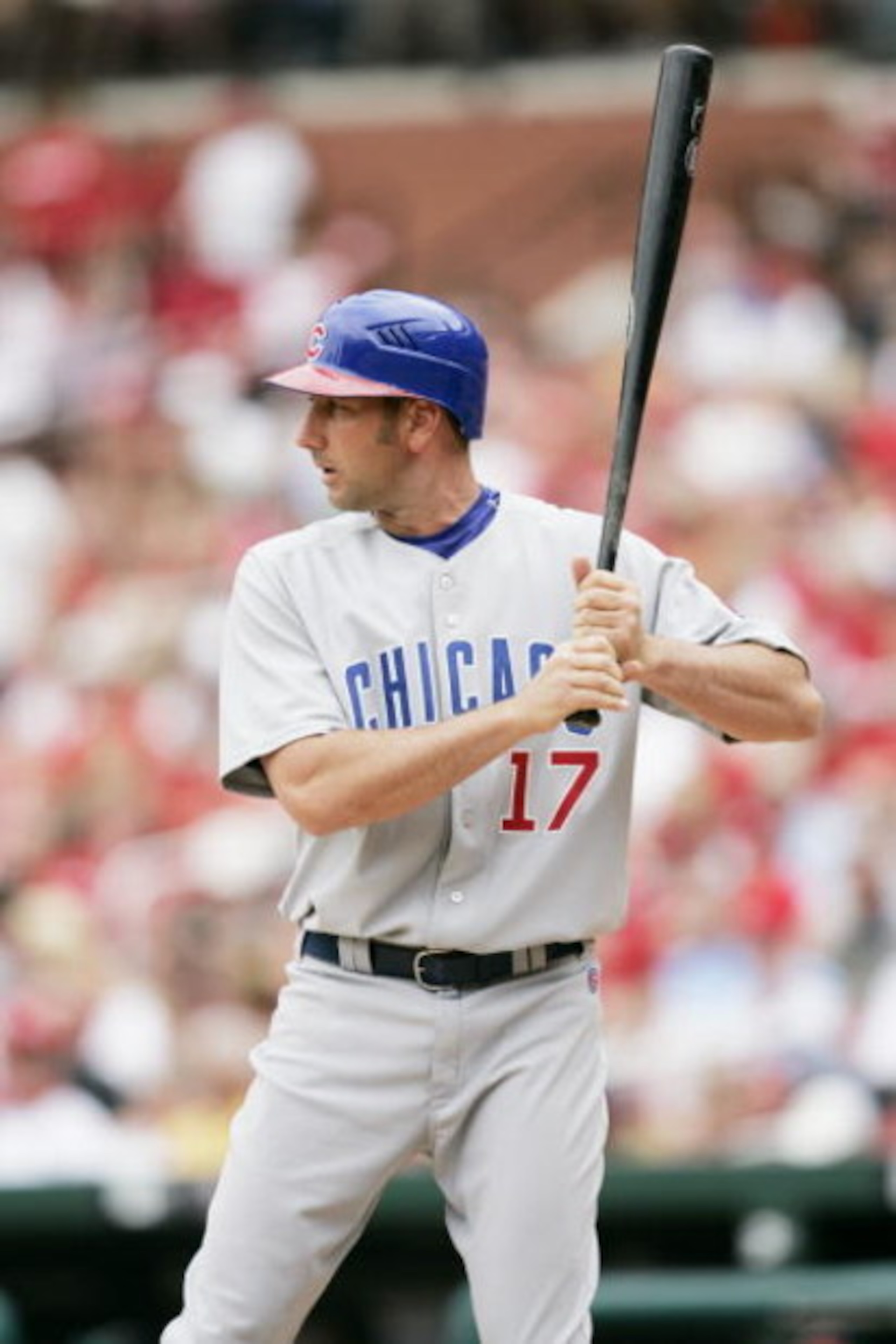 ST. LOUIS - APRIL 23:  John Mabry #17 of the Chicago Cubs bats against the St. Louis Cardinals at Busch Stadium on April 23, 2006 in St. Louis, Missouri.  The Cubs beat the Cards 7-3.  (Photo by Dilip Vishwanat/Getty Images)