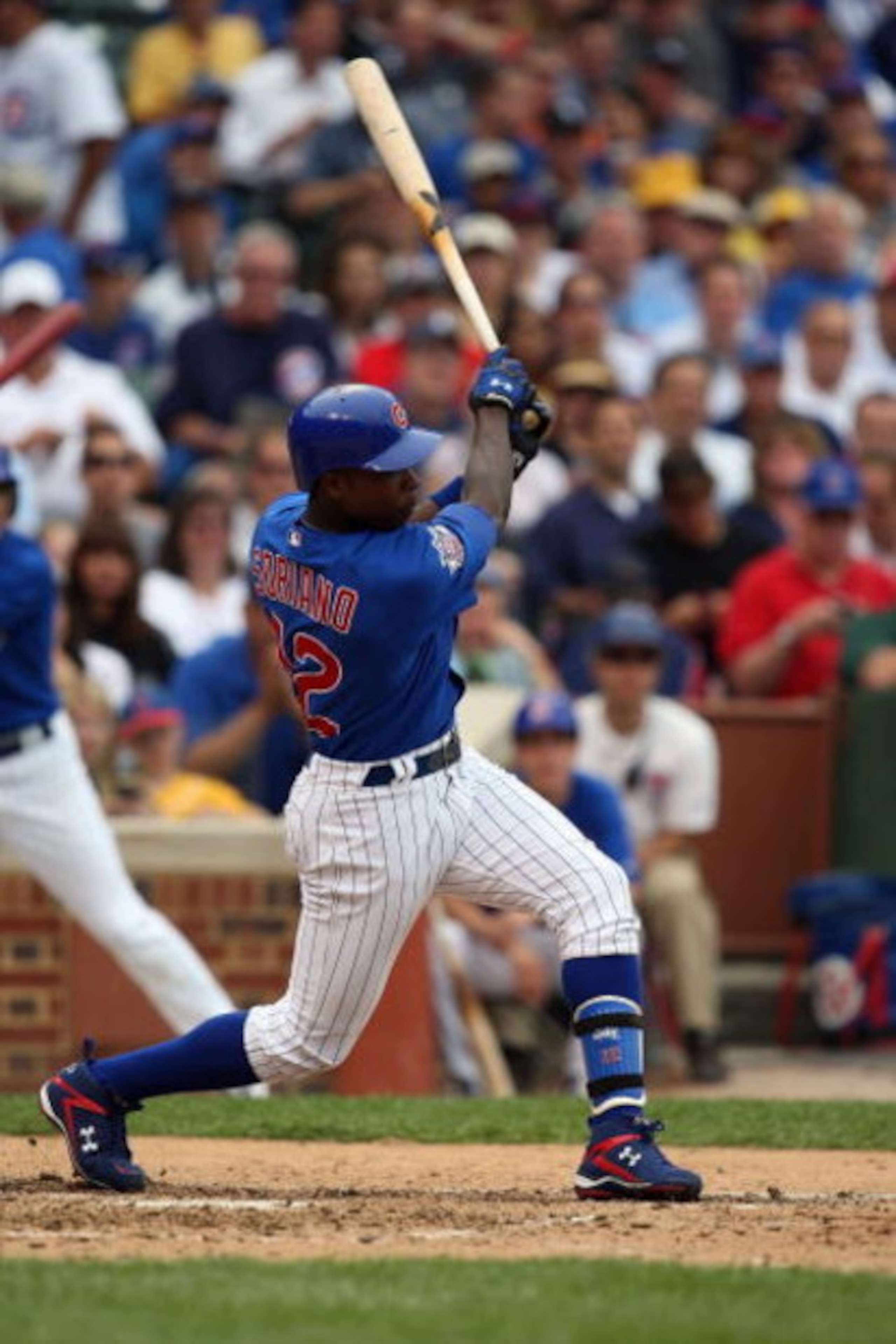 CHICAGO - JUNE 18:  Alfonso Soriano #12 of the Chicago Cubs bats against the Chicago White Sox during the game on June 18, 2009 at Wrigley Field in Chicago, Illinois. (Photo by Jonathan Daniel/Getty Images)