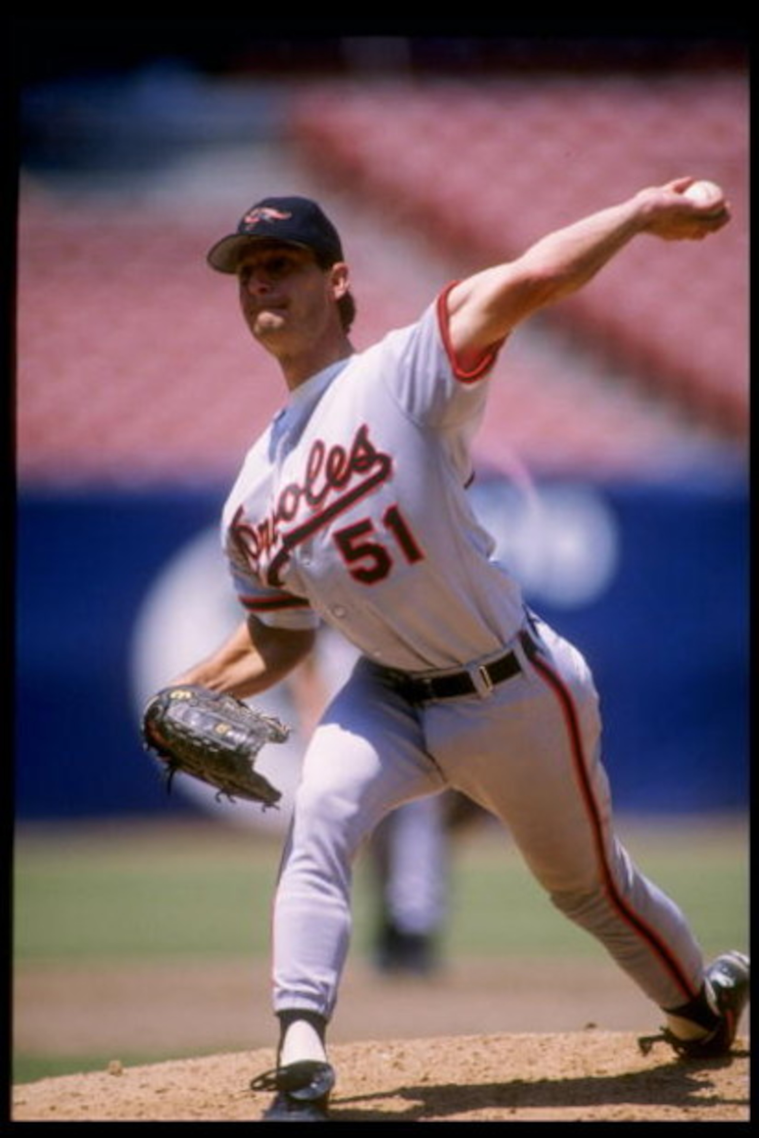 17 Jul 1994: Pitcher Jamie Moyer of the Baltimore Orioles prepares to throw the ball during a game against the California Angels at Anaheim Stadium in Anaheim, California. The Orioles won the game 10-5.
