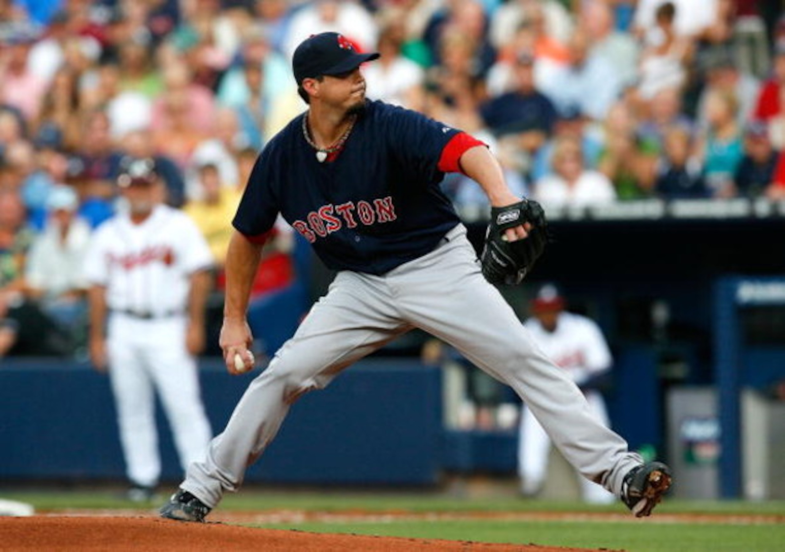 ATLANTA - JUNE 26:  Starting pitcher Josh Beckett #18 of the Boston Red Sox against the Atlanta Braves at Turner Field on June 26, 2009 in Atlanta, Georgia.  (Photo by Kevin C. Cox/Getty Images)